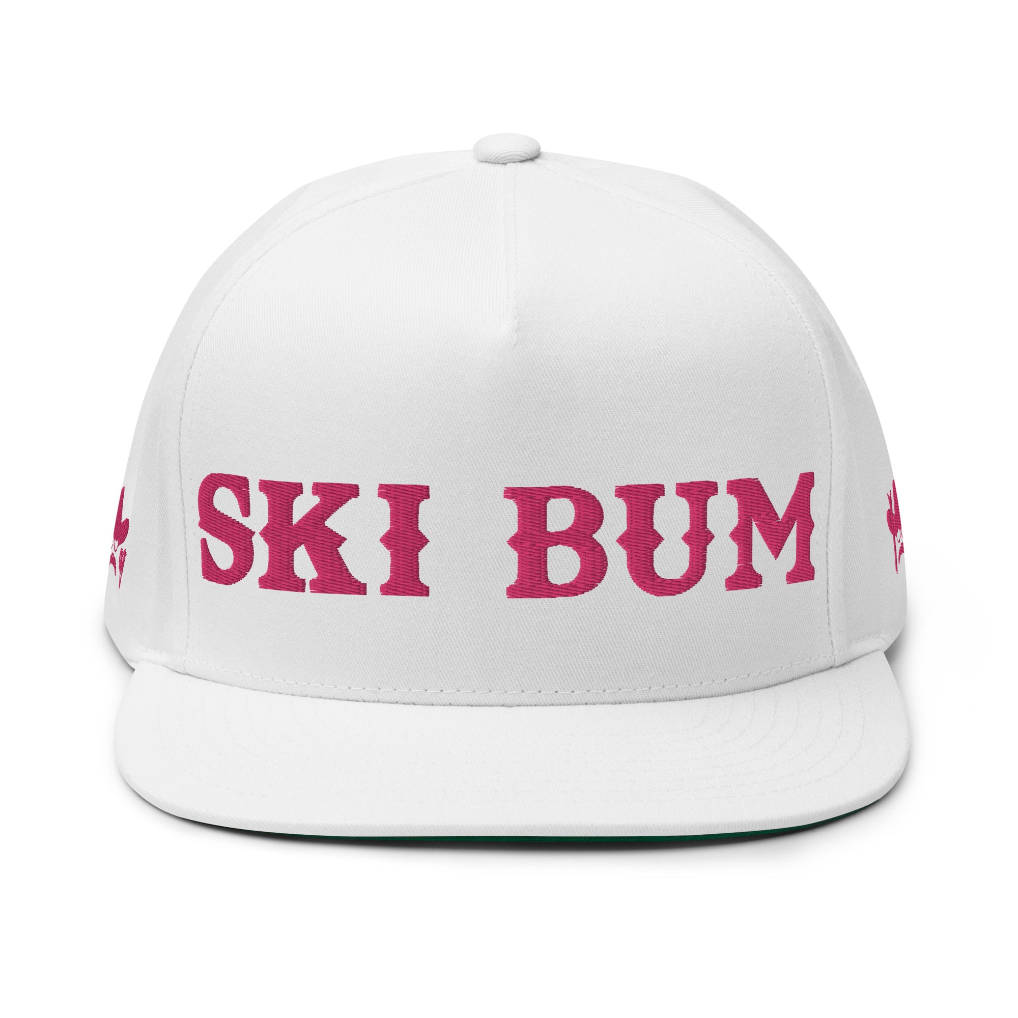 Flat Bill Cap Ski Bum Flamingo embroidered pattern (3 sides)