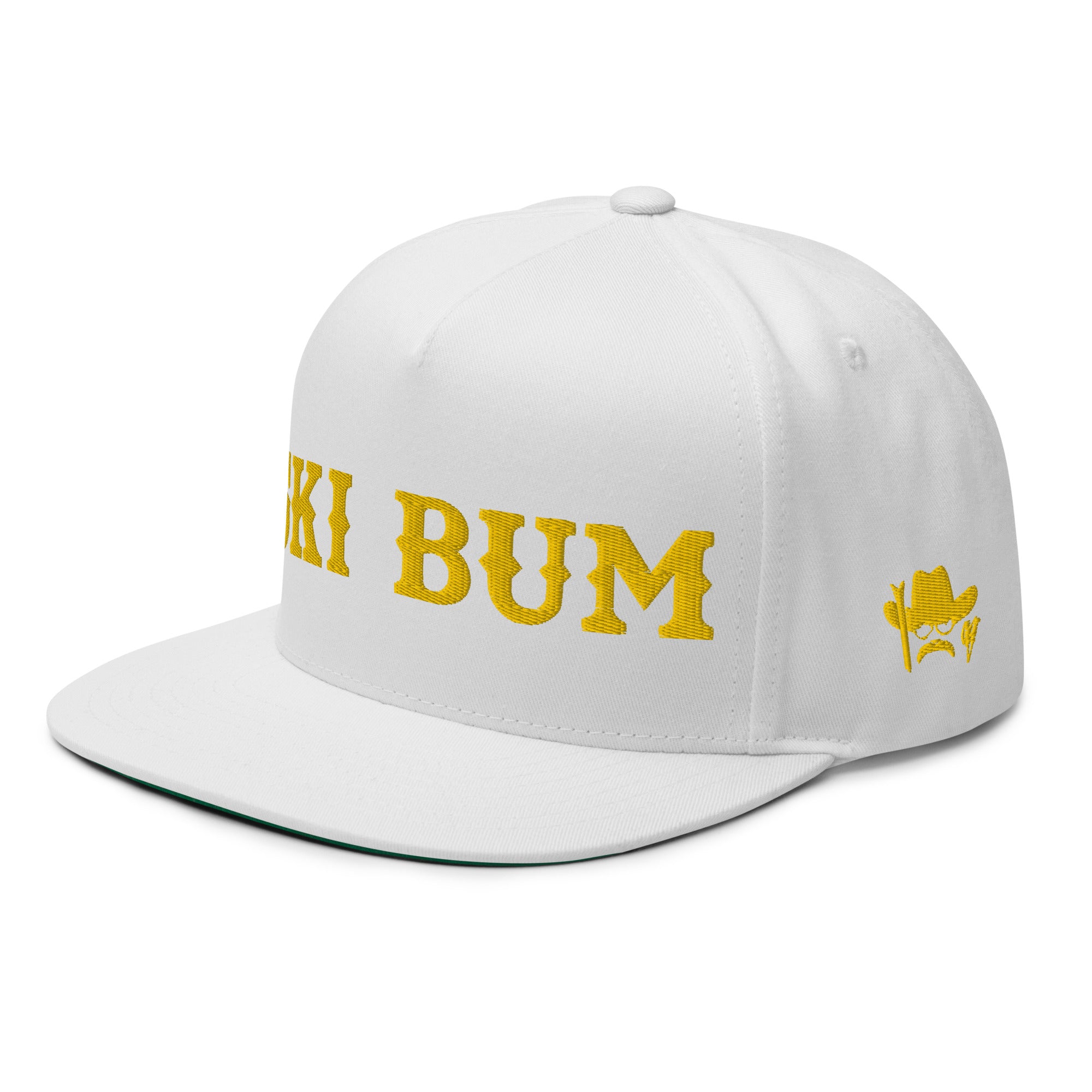 Flat Bill Cap Ski Bum Gold embroidered pattern (3 sides)