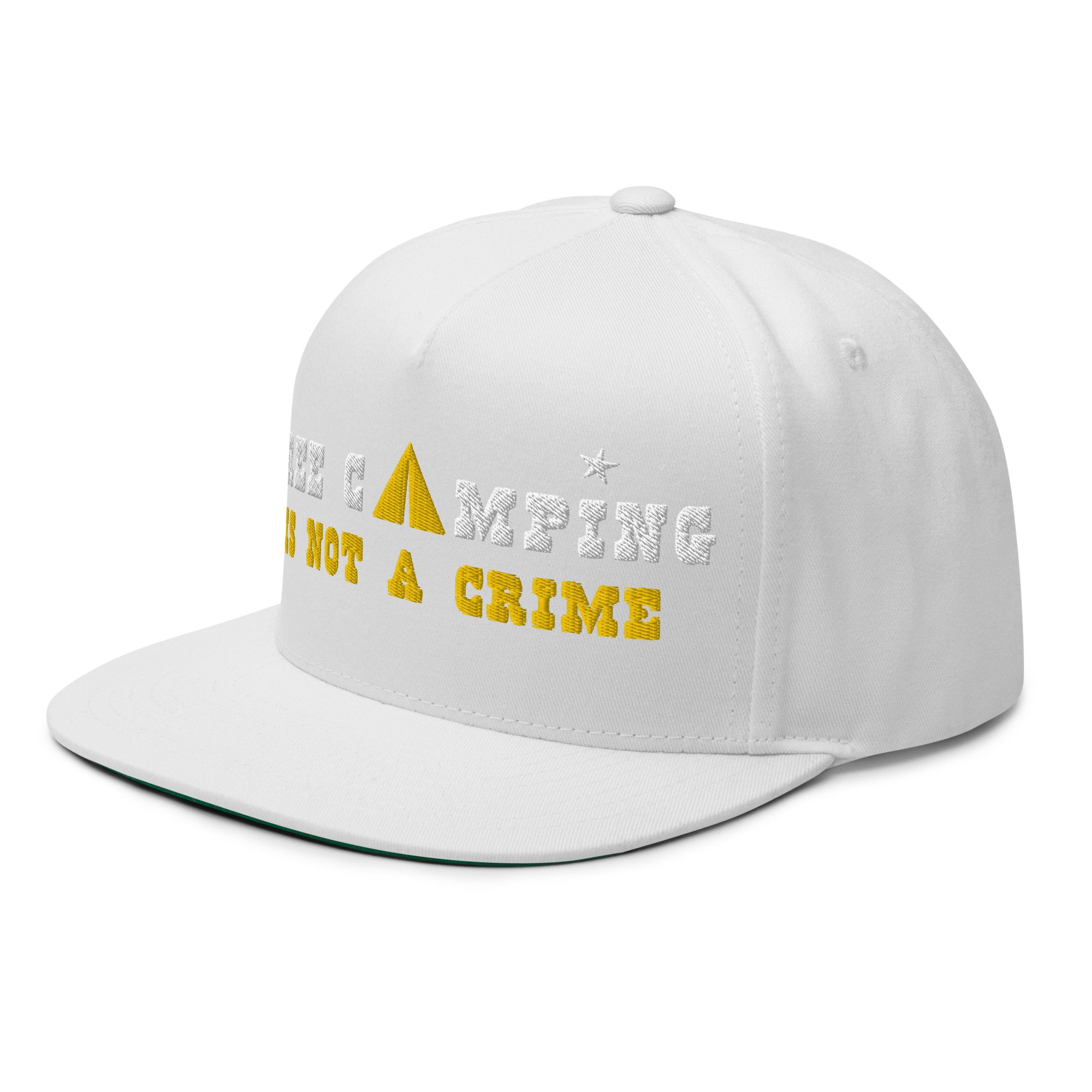 Casquette à Visière Plate en coton sergé Free camping is not a crime white/yellow