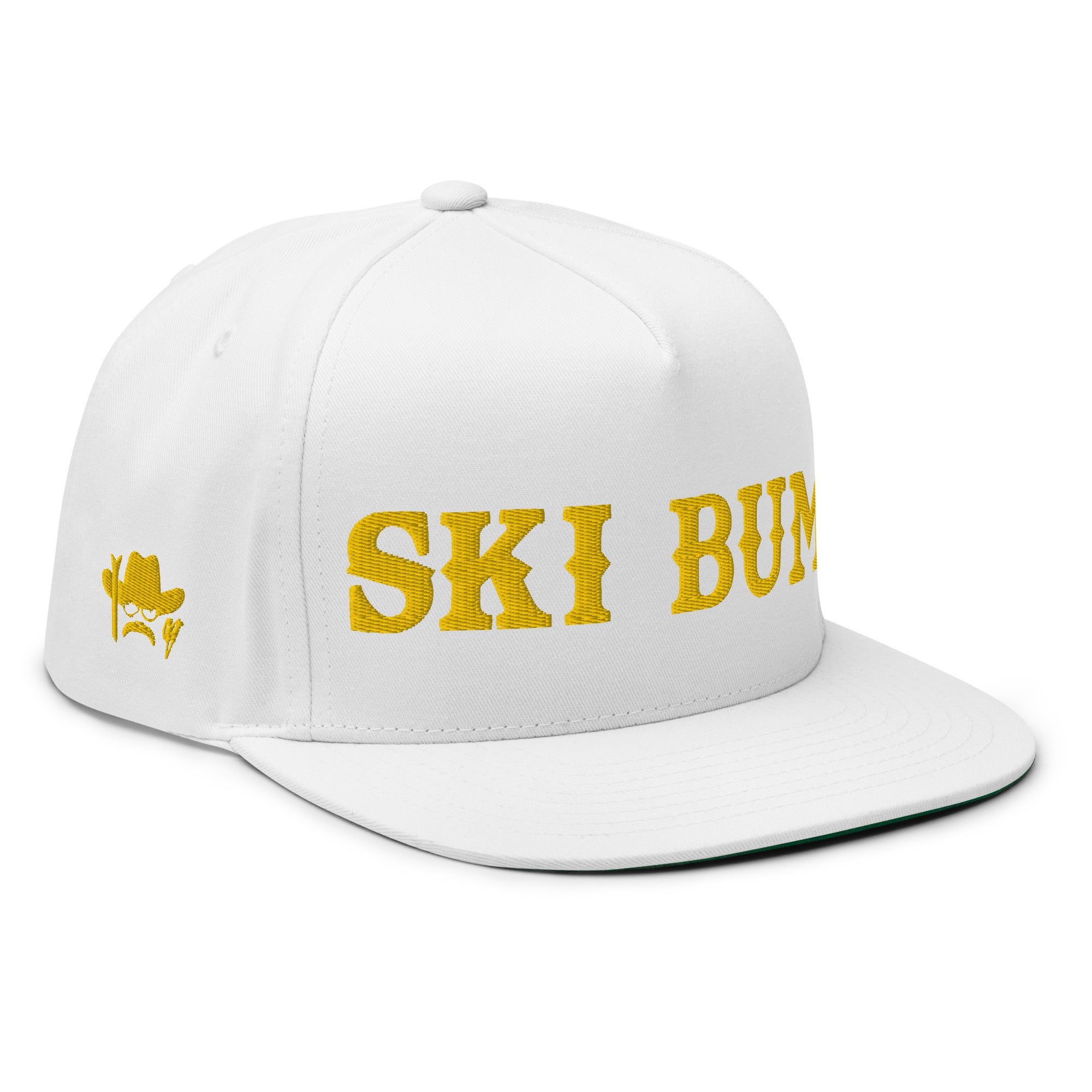 Flat Bill Cap Ski Bum Gold embroidered pattern (3 sides)