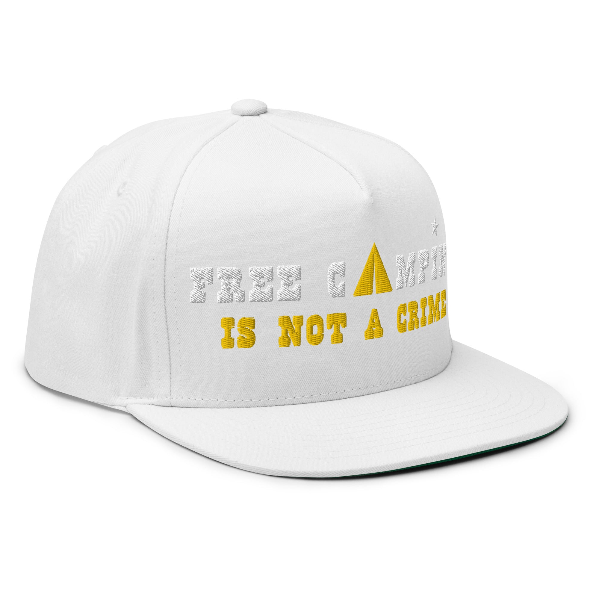 Casquette à Visière Plate en coton sergé Free camping is not a crime white/yellow