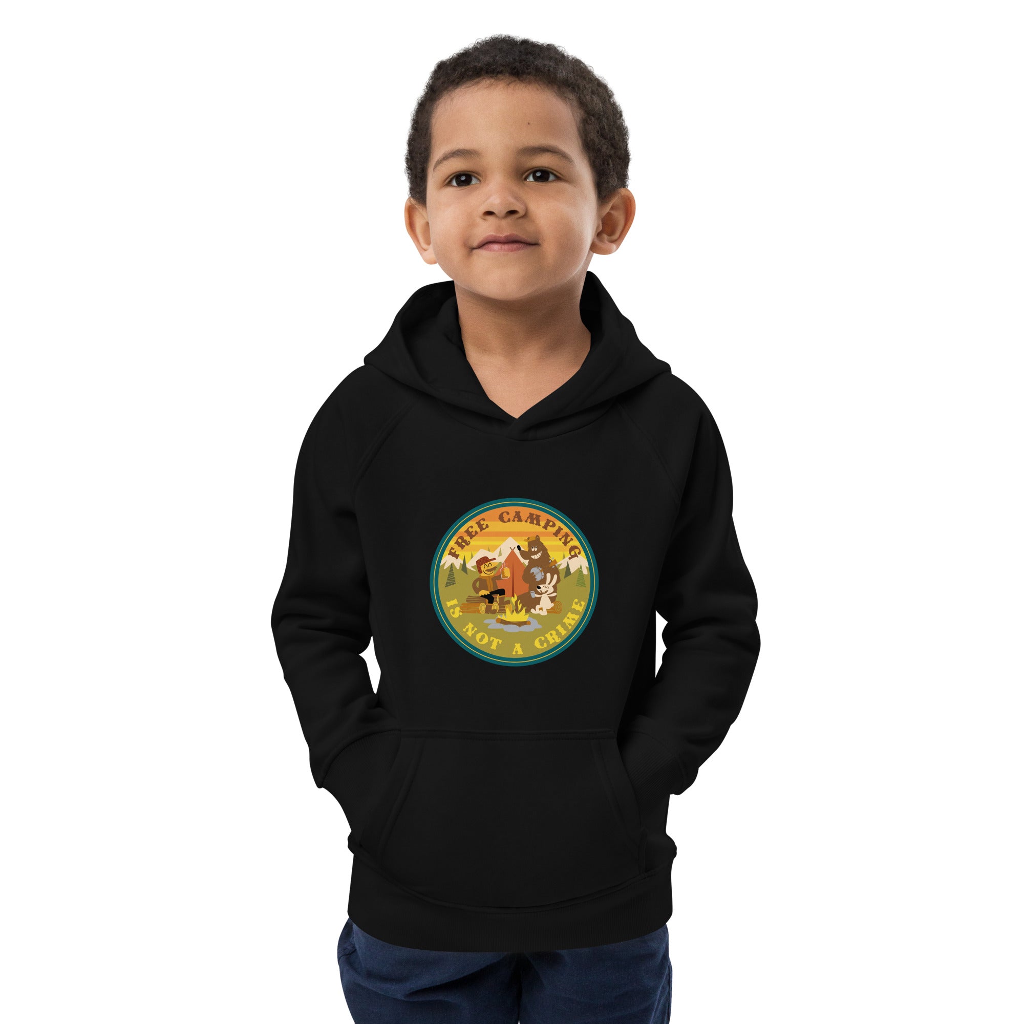 Kids eco hoodie Free Camping is not a Crime