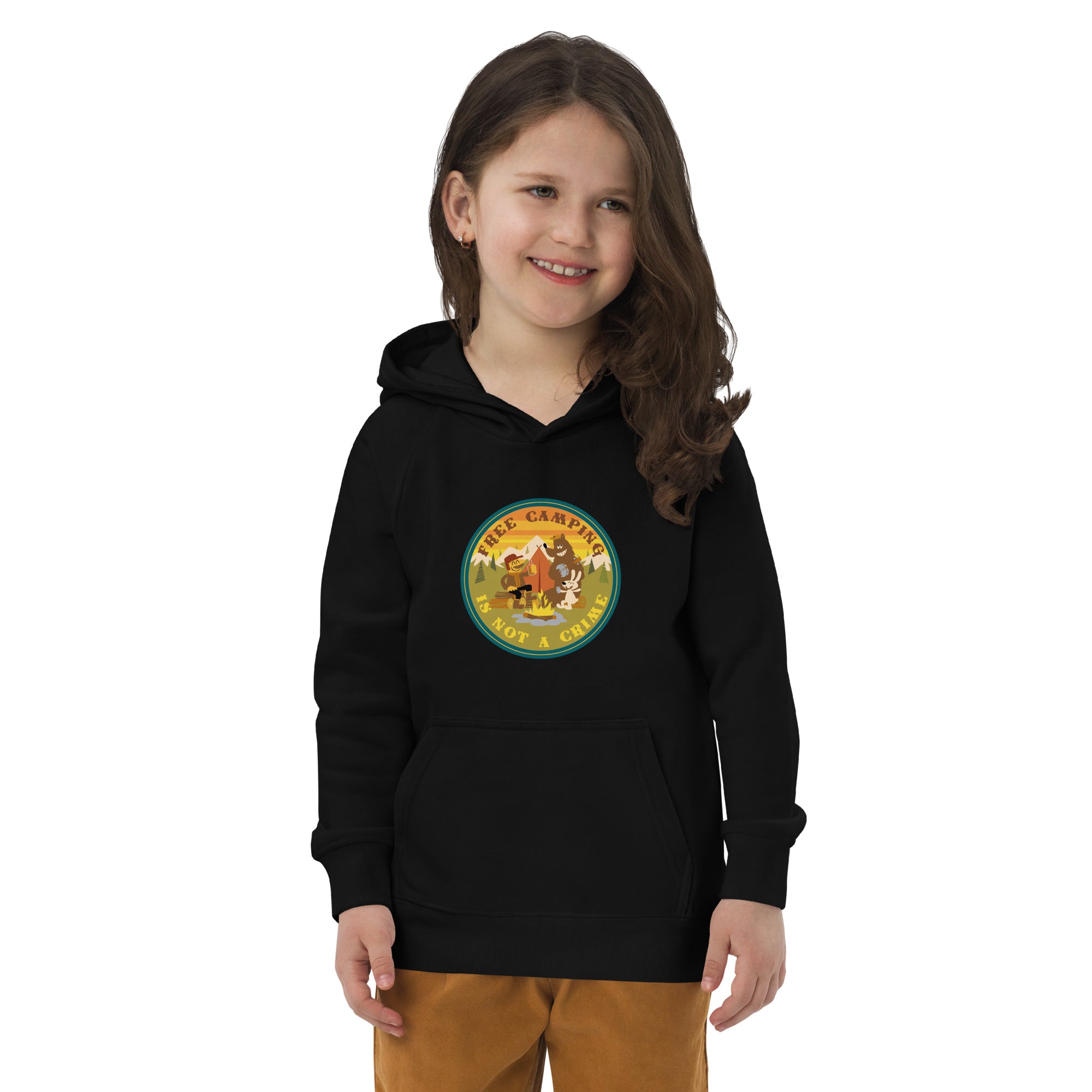 Kids eco hoodie Free Camping is not a Crime