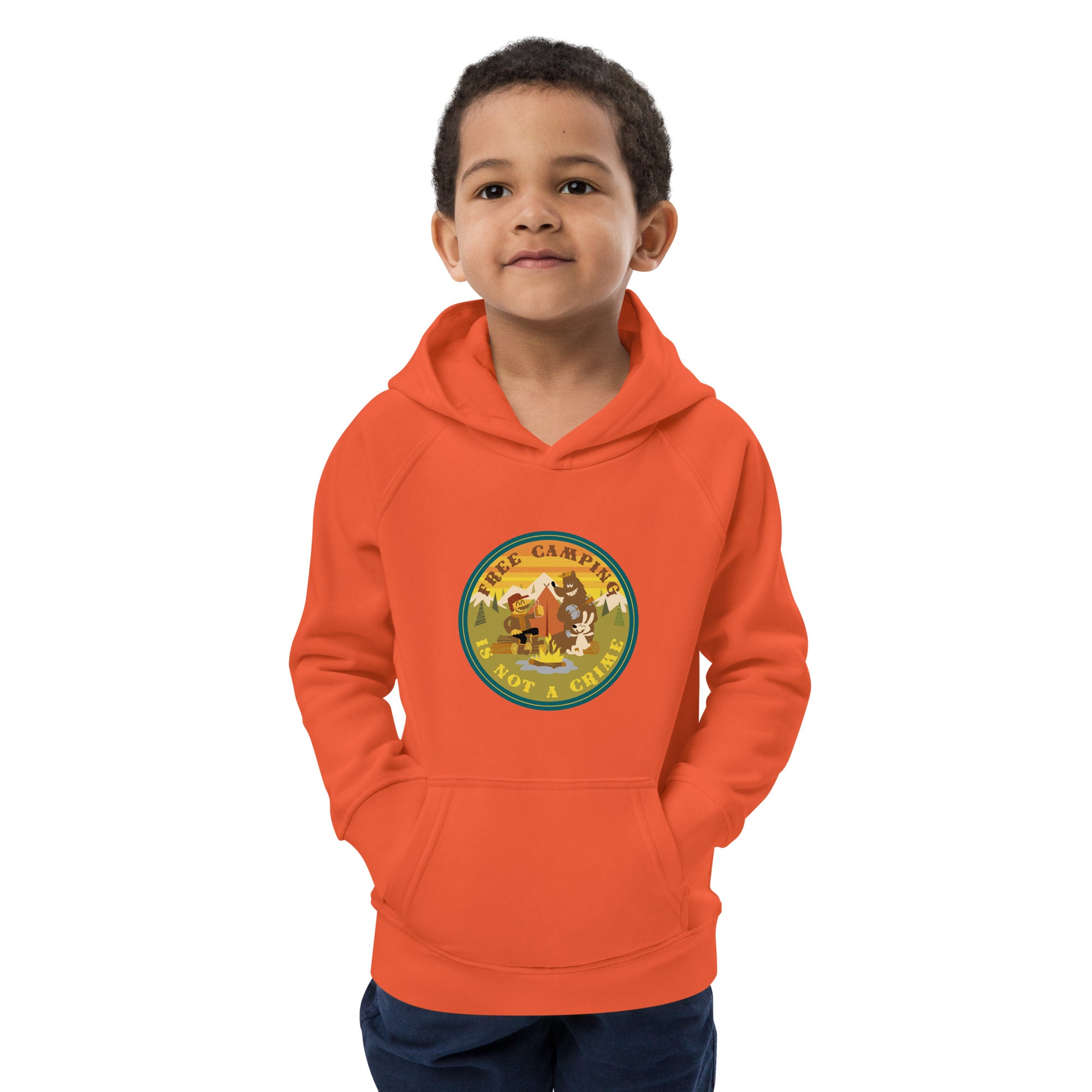 Kids eco hoodie Free Camping is not a Crime