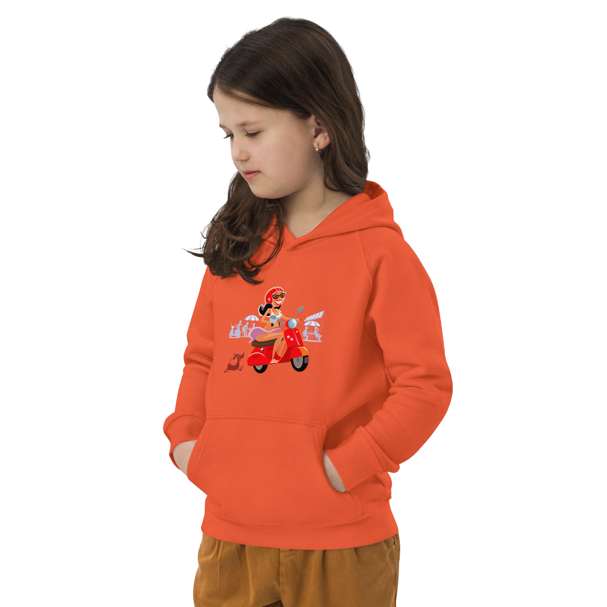 Kids eco hoodie Vespa Girl in St Tropez