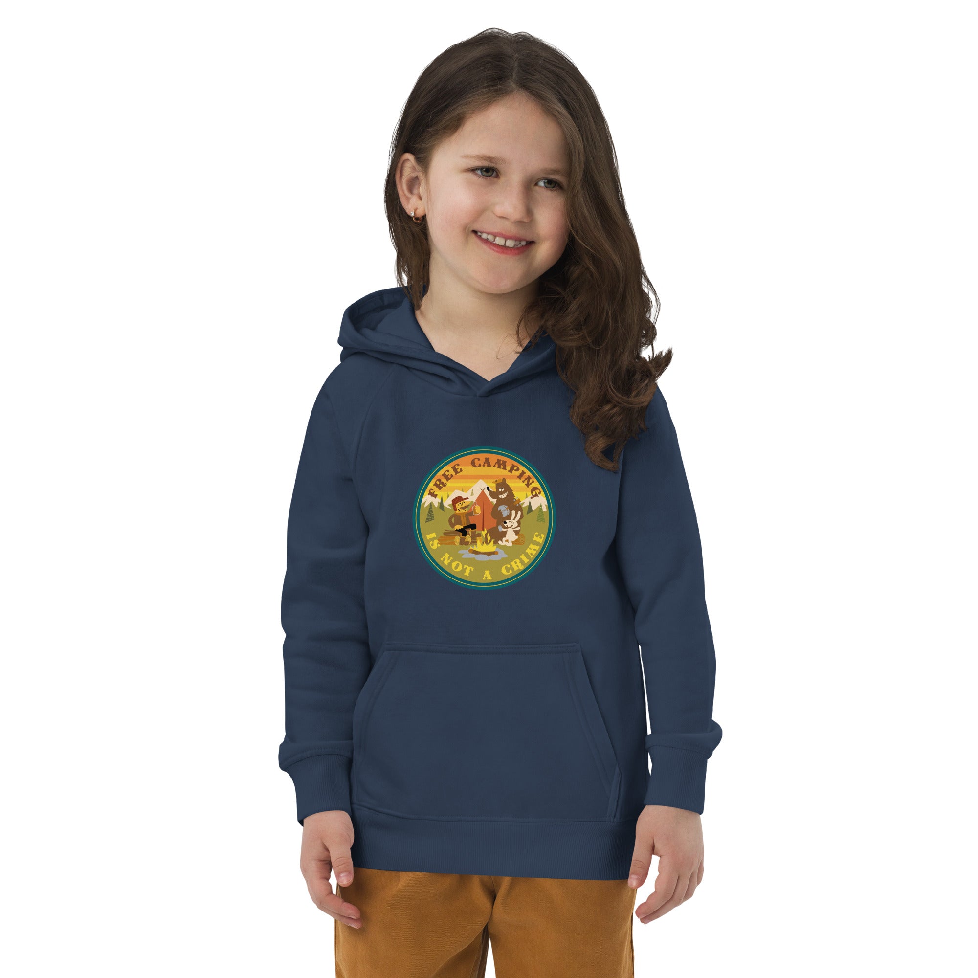 Kids eco hoodie Free Camping is not a Crime