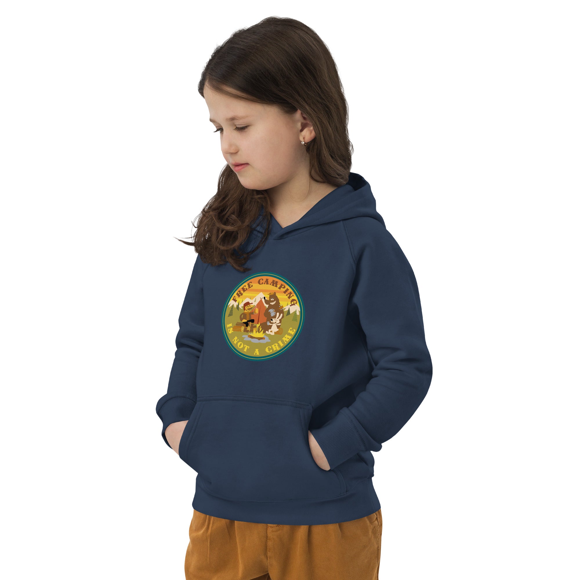 Kids eco hoodie Free Camping is not a Crime