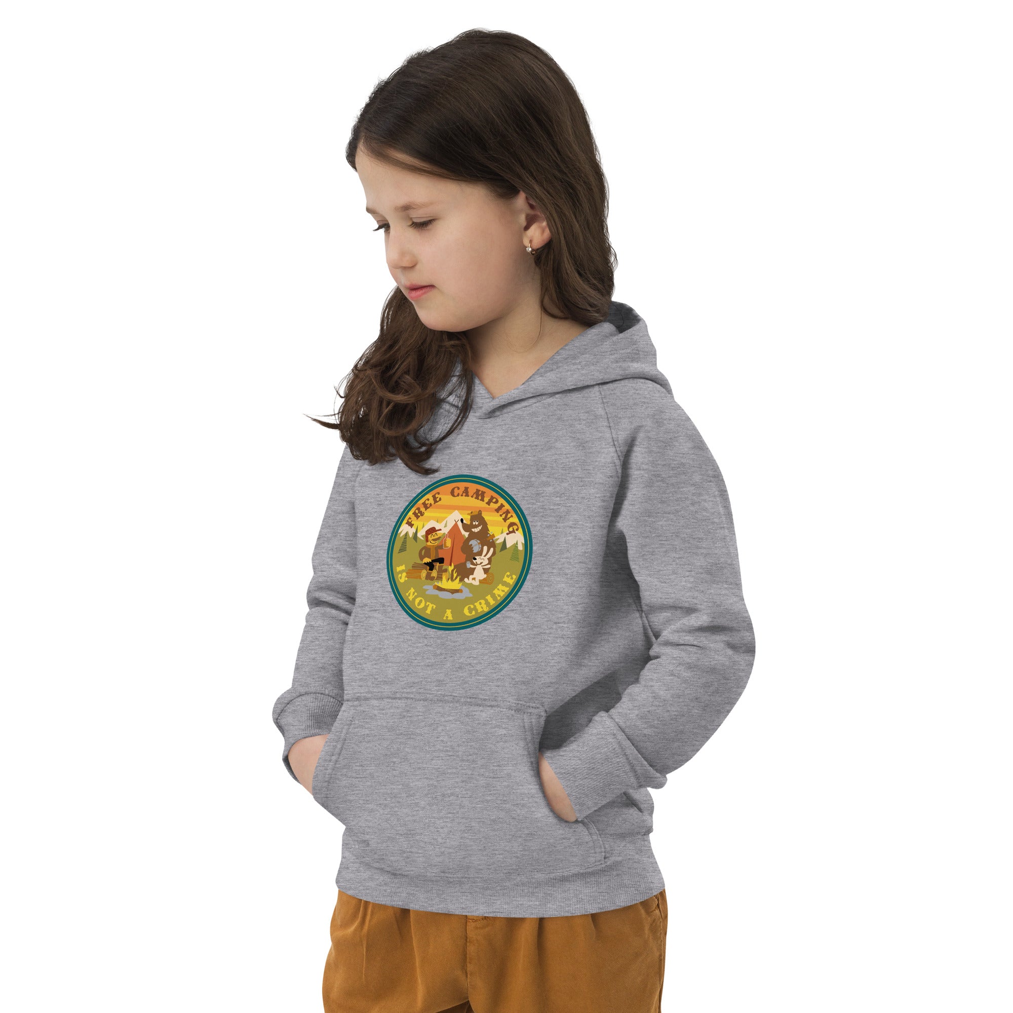 Kids eco hoodie Free Camping is not a Crime