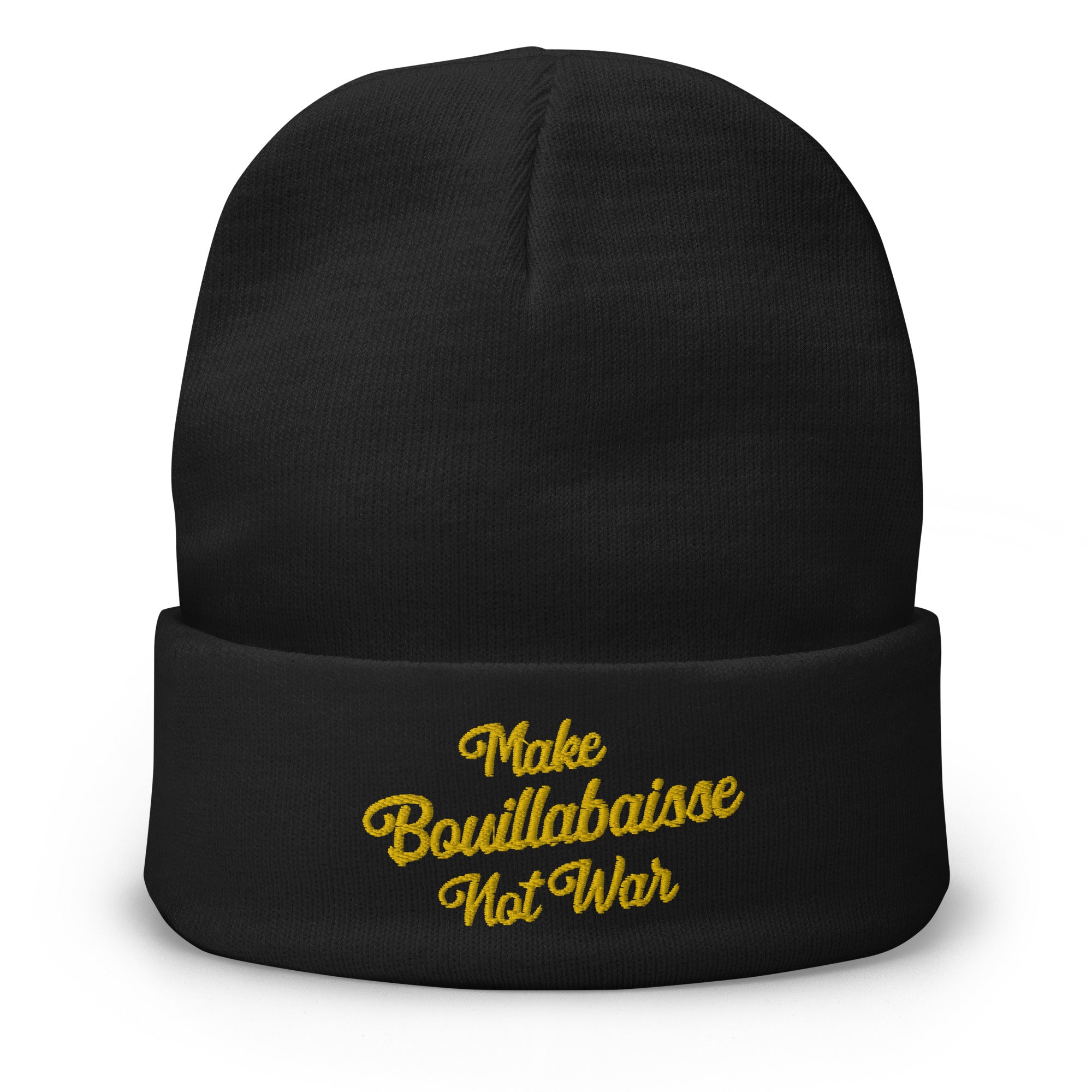 Ribbed beanie Make Bouillabaisse Not War gold