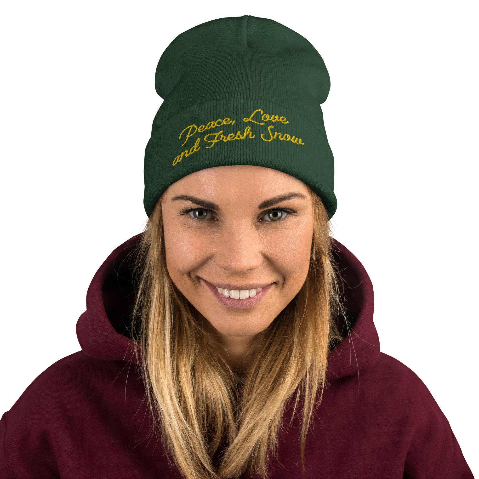 Ribbed beanie Peace, Love and Fresh Snow Gold