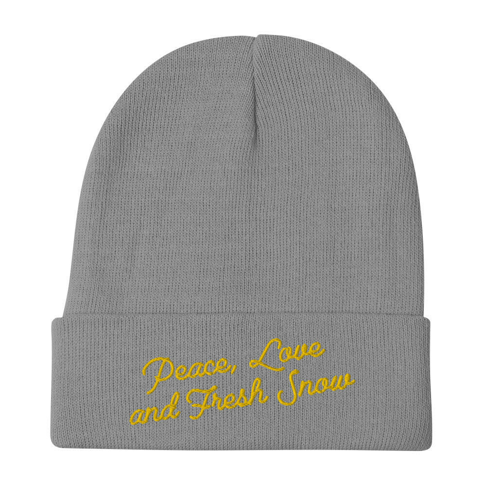 Ribbed beanie Peace, Love and Fresh Snow Gold