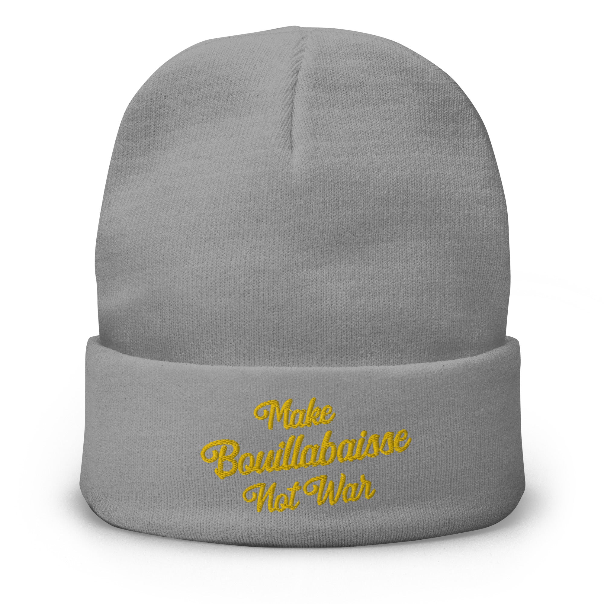 Ribbed beanie Make Bouillabaisse Not War gold