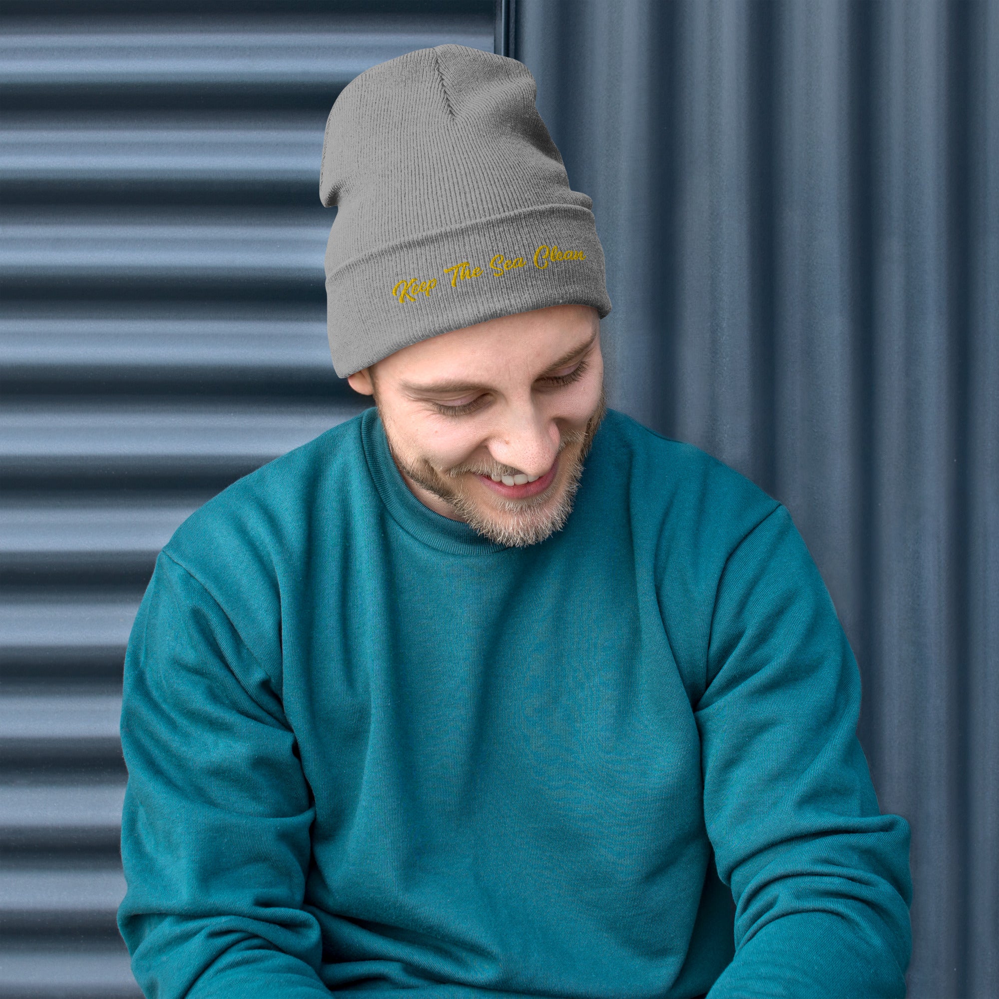 Ribbed beanie Keep The Sea Clean gold