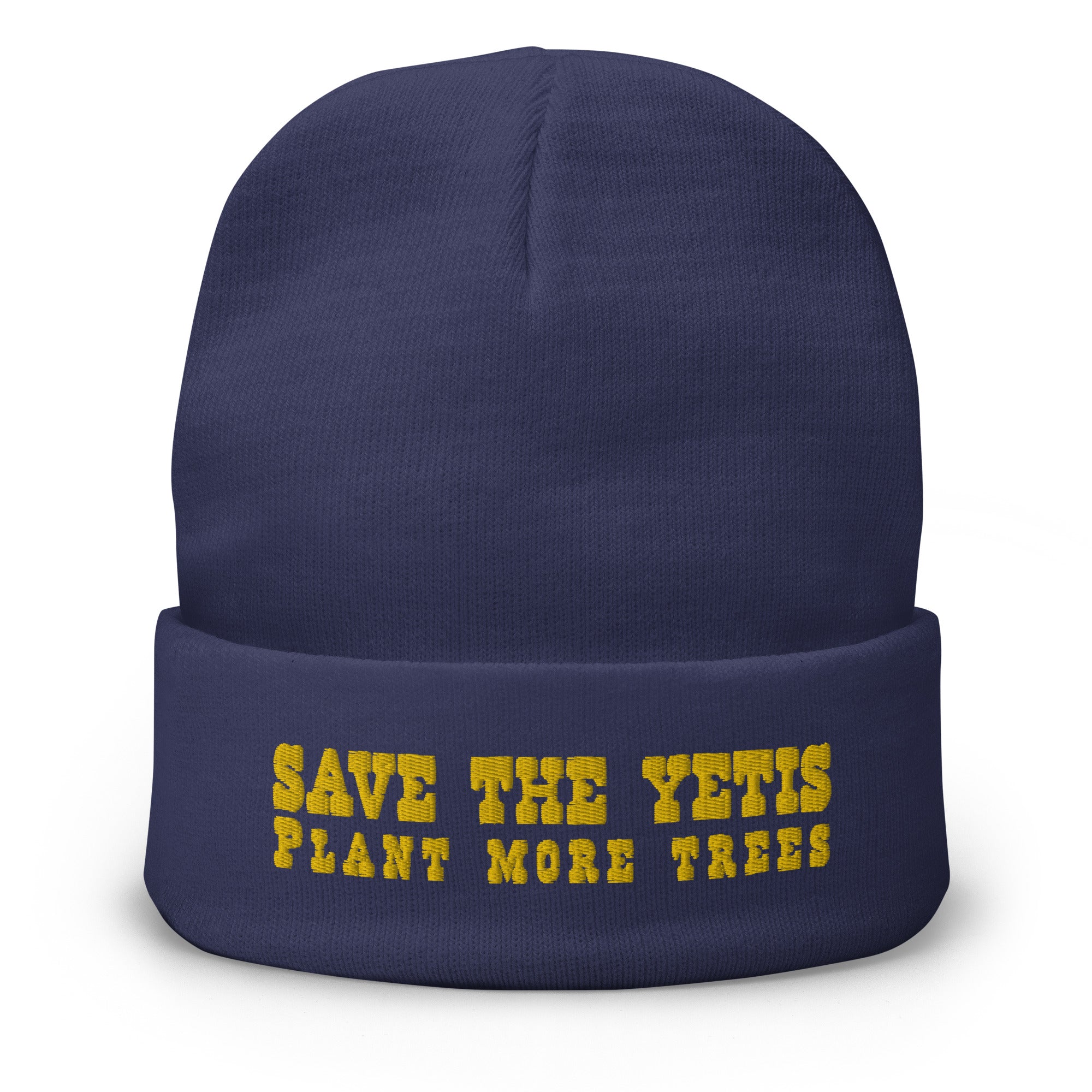 Bonnet en tricot côtelé Save the Yetis, Plant more Trees doré