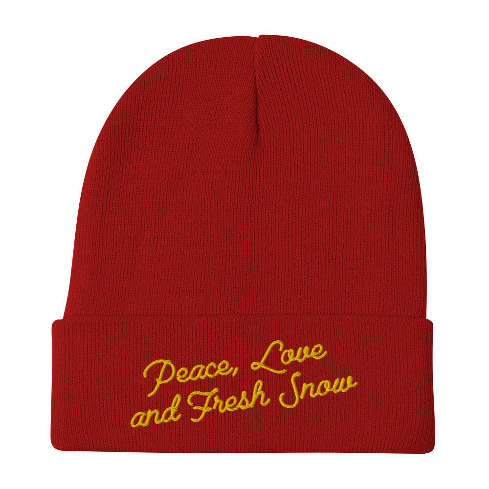 Ribbed beanie Peace, Love and Fresh Snow Gold