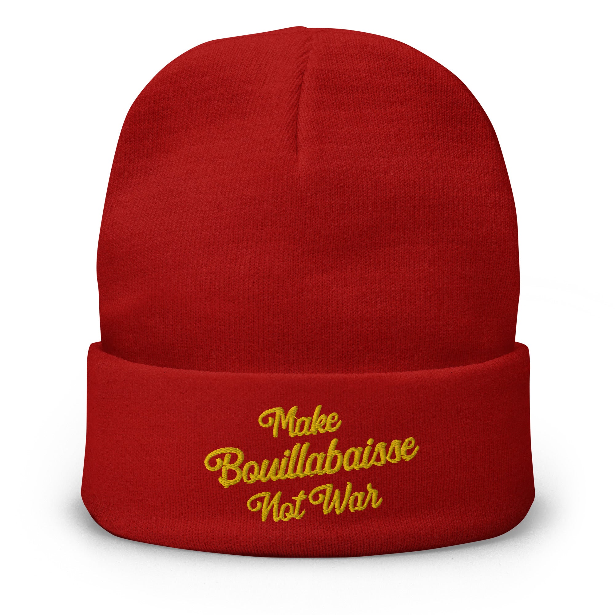 Ribbed beanie Make Bouillabaisse Not War gold