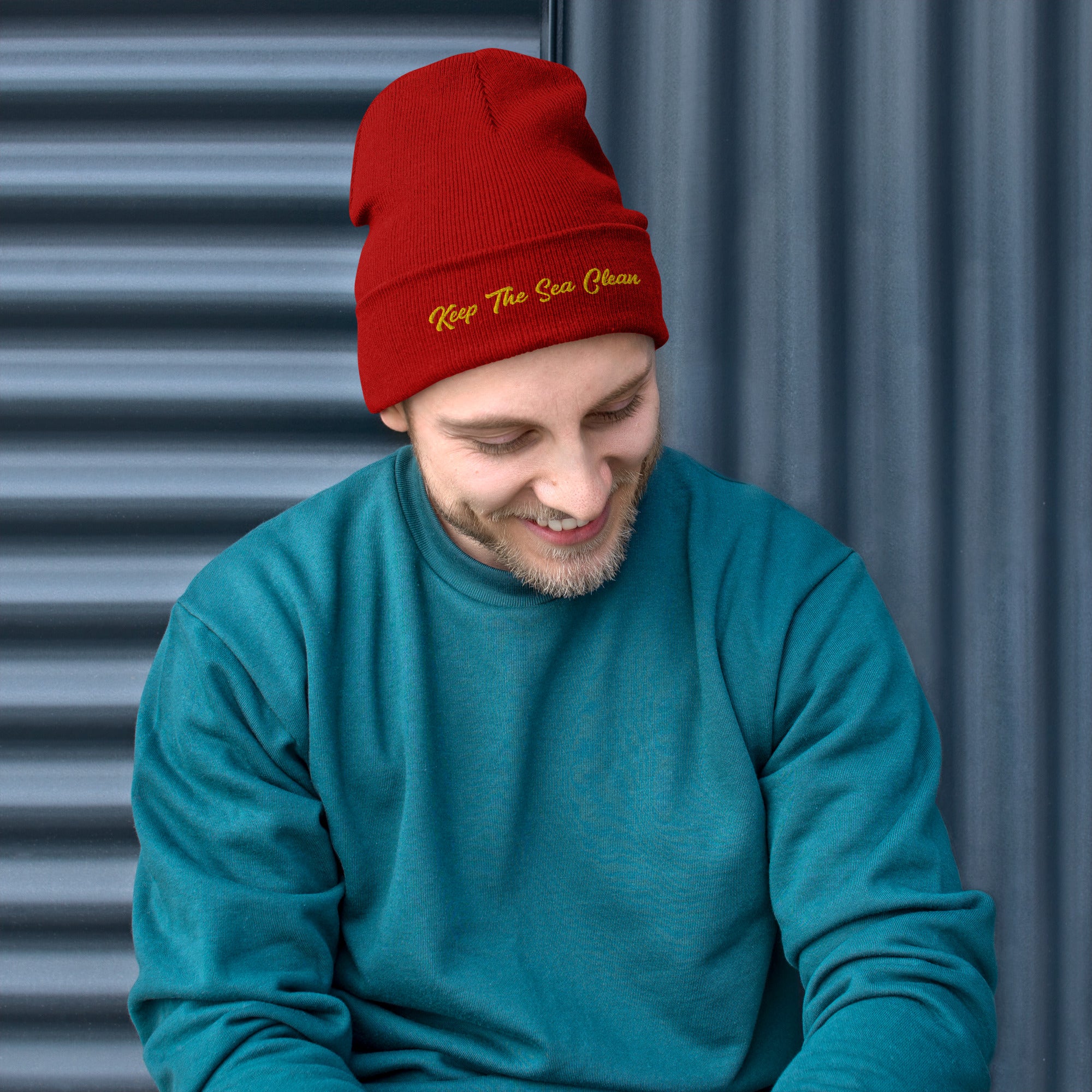 Ribbed beanie Keep The Sea Clean gold