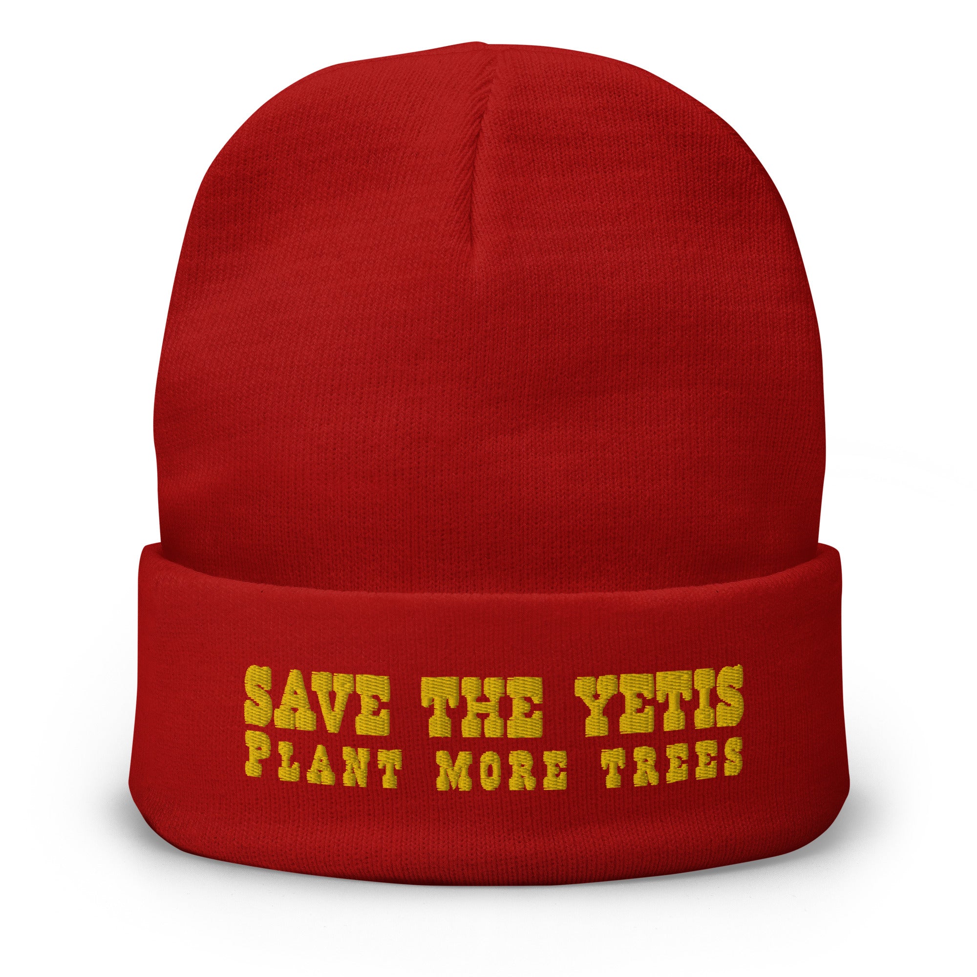 Ribbed beanie Save the Yetis, Plant more Trees Gold