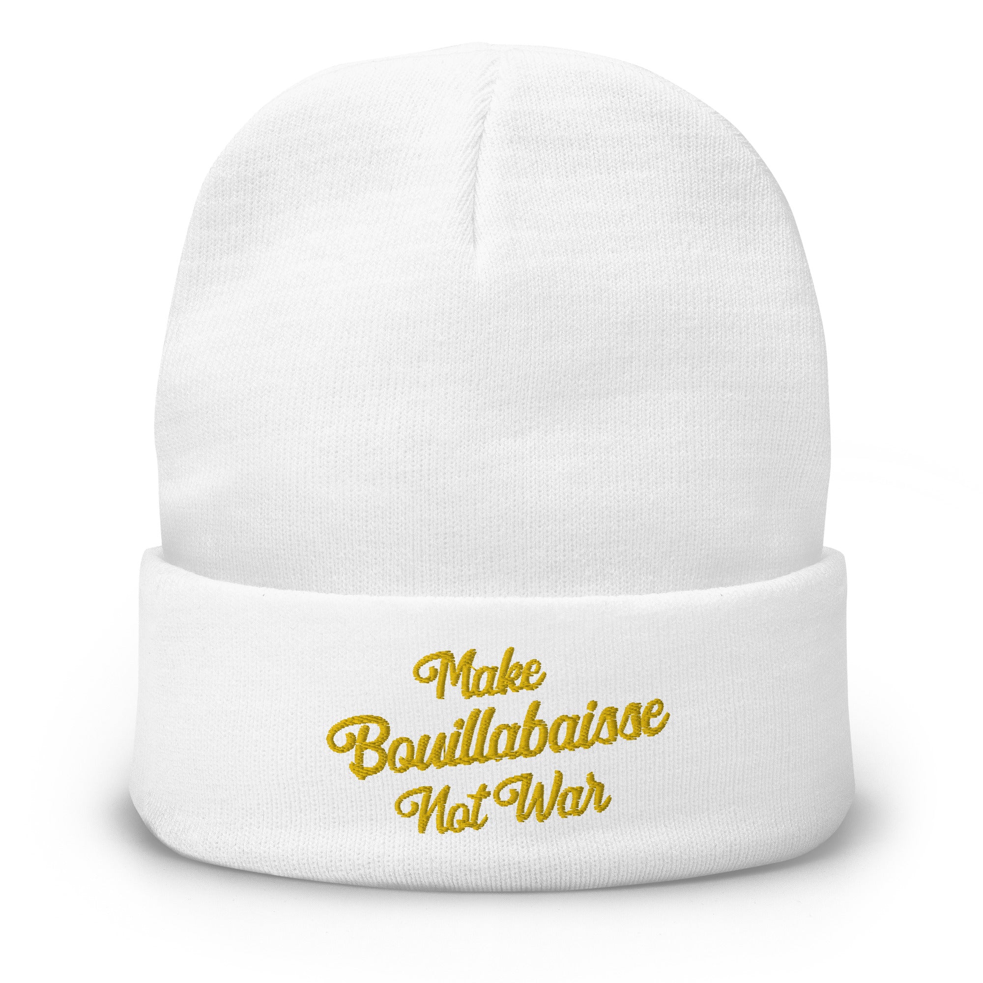 Ribbed beanie Make Bouillabaisse Not War gold