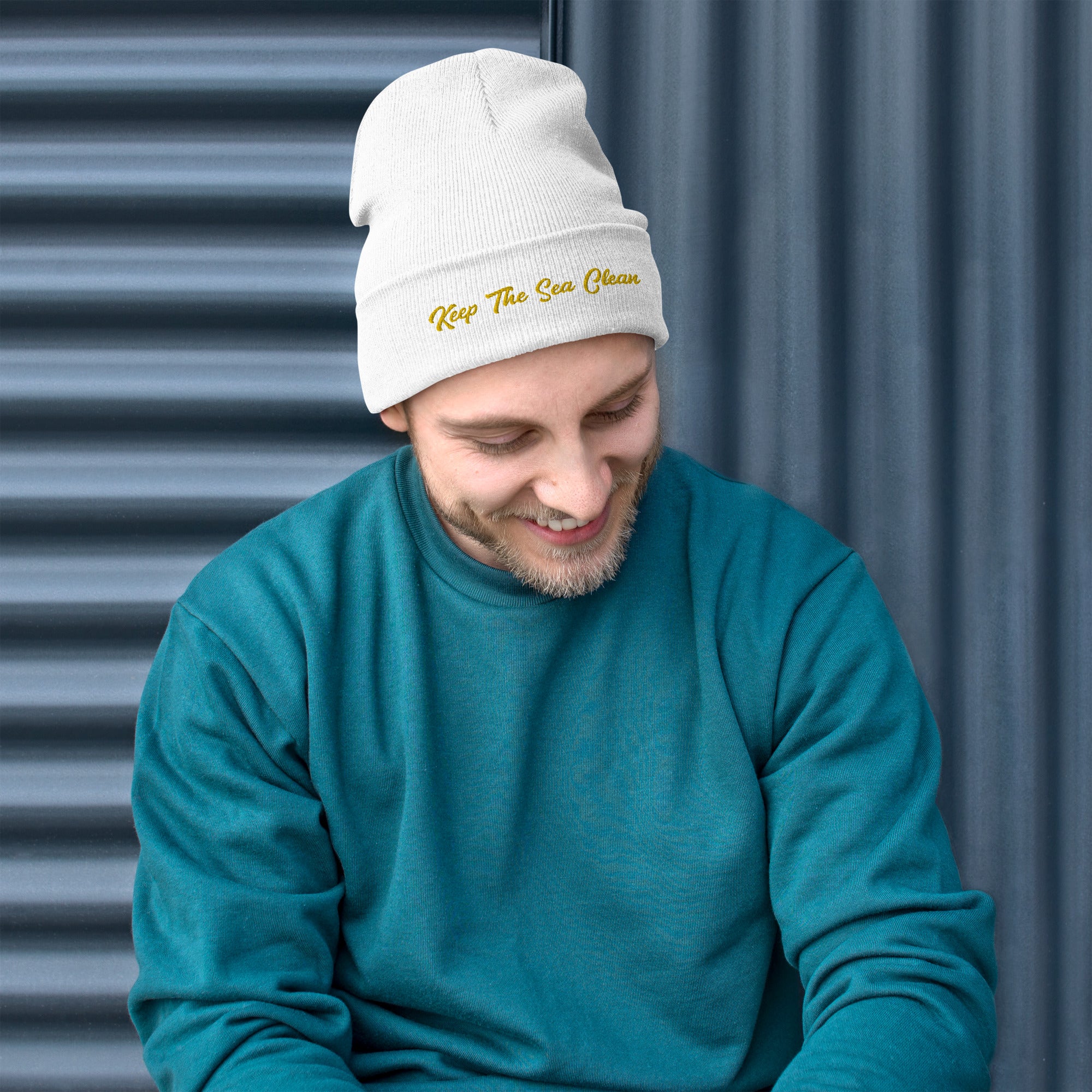 Ribbed beanie Keep The Sea Clean gold