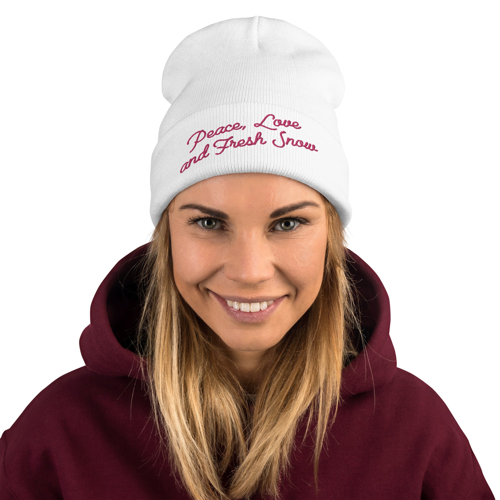 Bonnet en tricot côtelé Peace, Love and Fresh Snow Flamingo