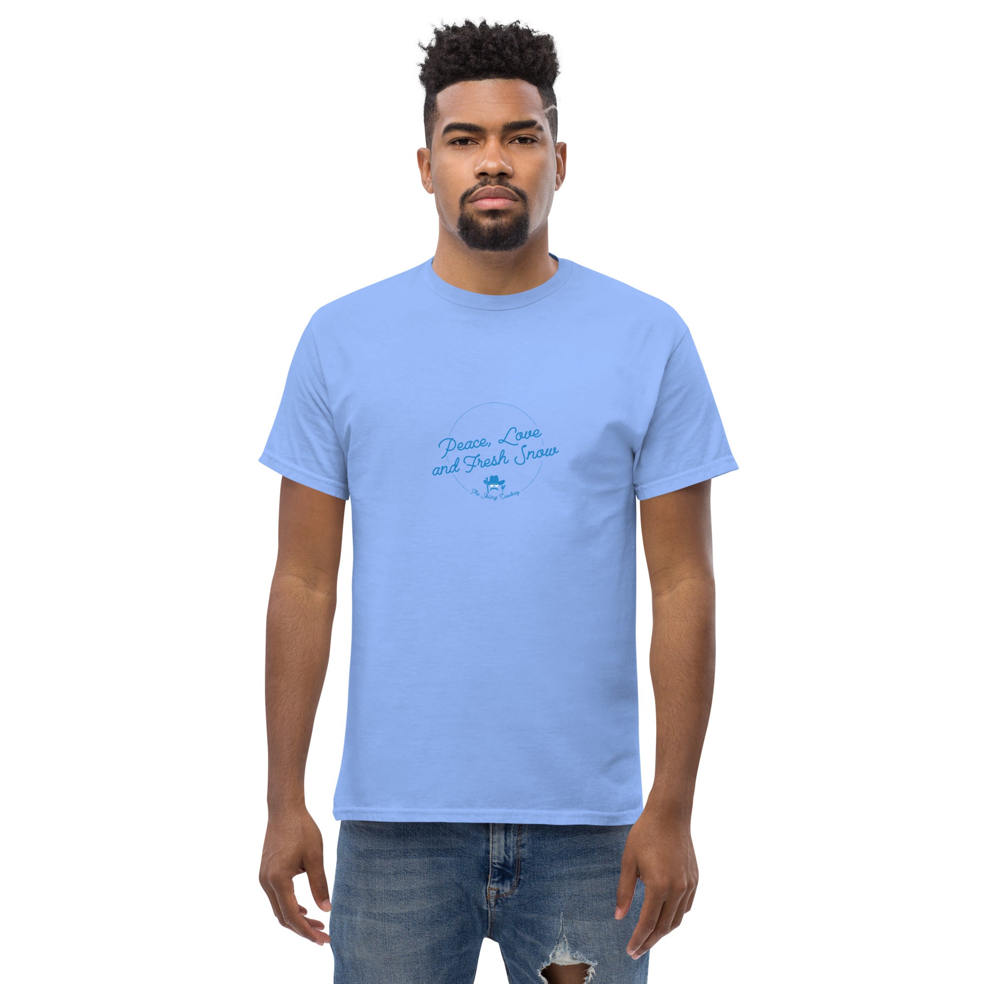 T-shirt classique homme Peace, Love and Fresh Snow sur couleurs vives