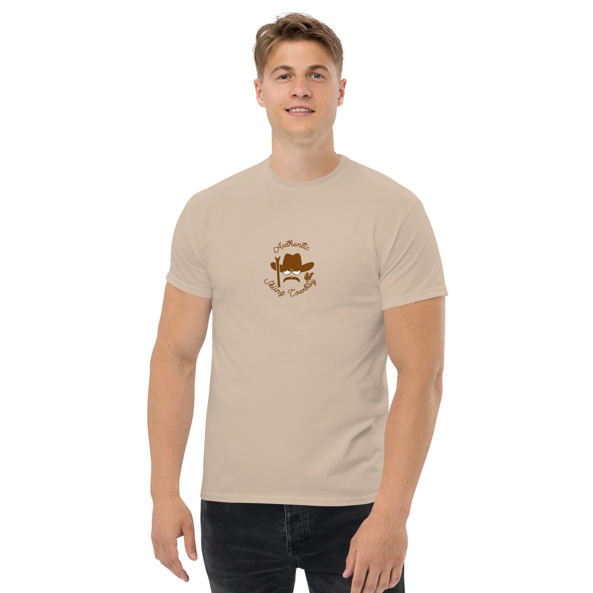 T-shirt classique homme Authentic Skiing Cowboy Brun sur couleurs claires