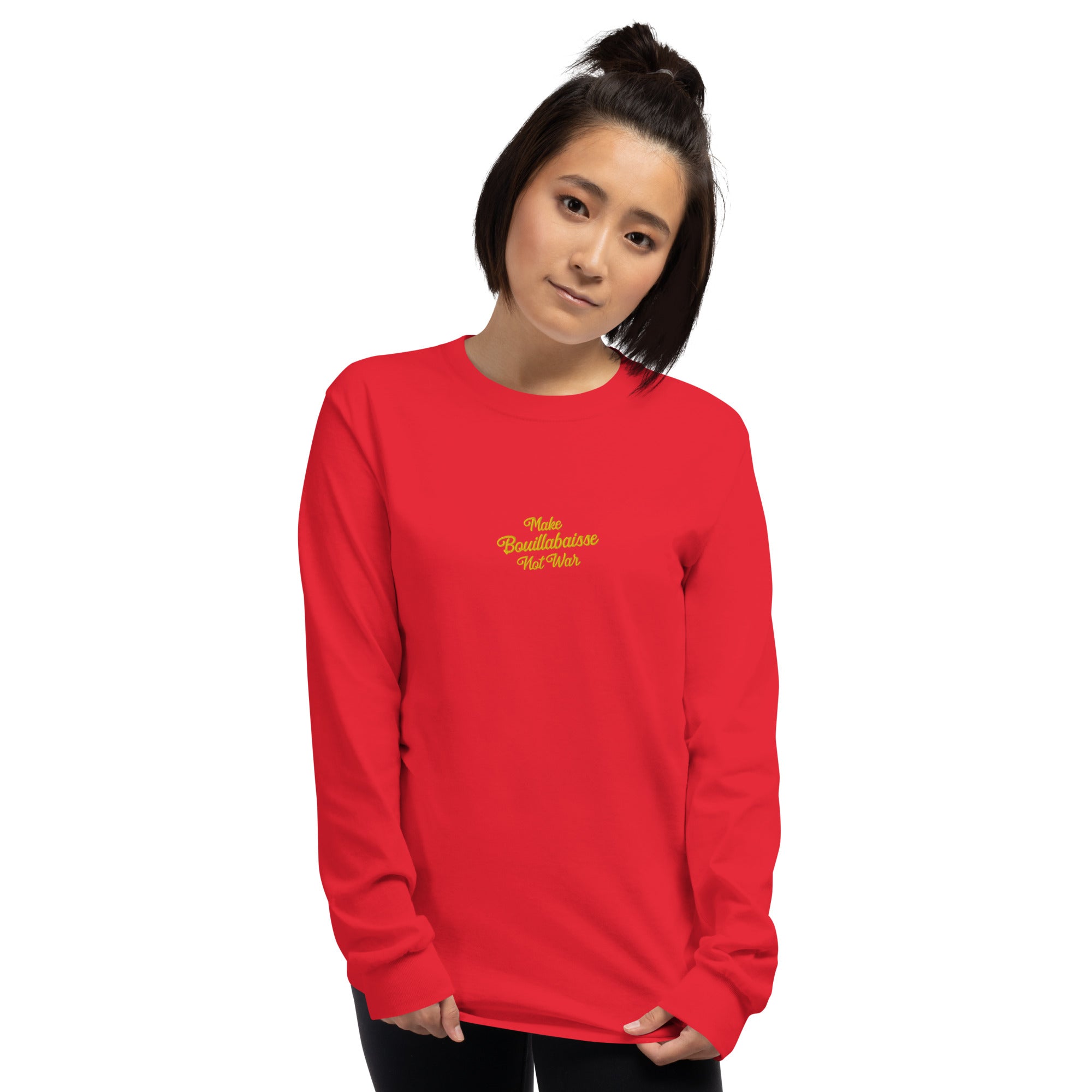 Heavy Blend long-sleeved t-shirt Make Bouillabaisse Not War embroidered pattern