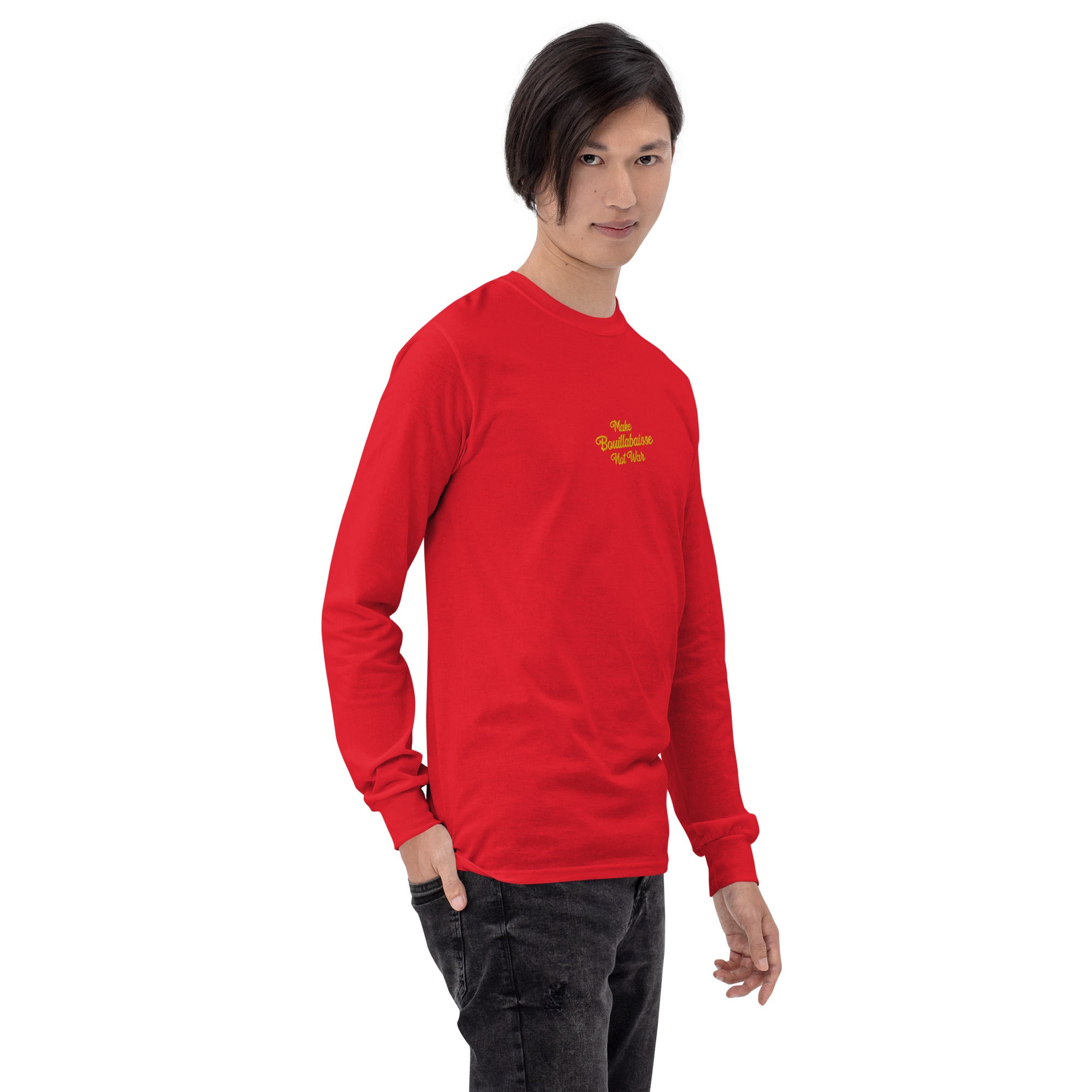 Heavy Blend long-sleeved t-shirt Make Bouillabaisse Not War embroidered pattern