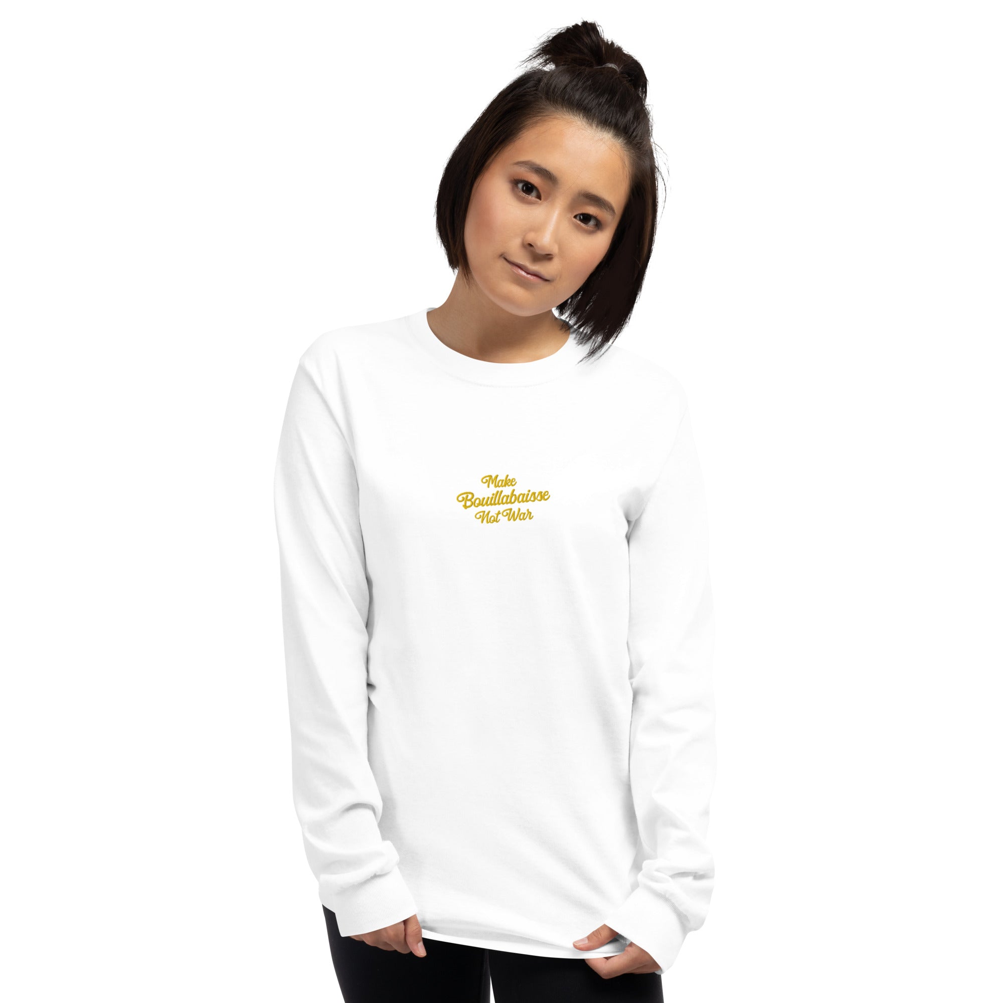 Heavy Blend long-sleeved t-shirt Make Bouillabaisse Not War embroidered pattern