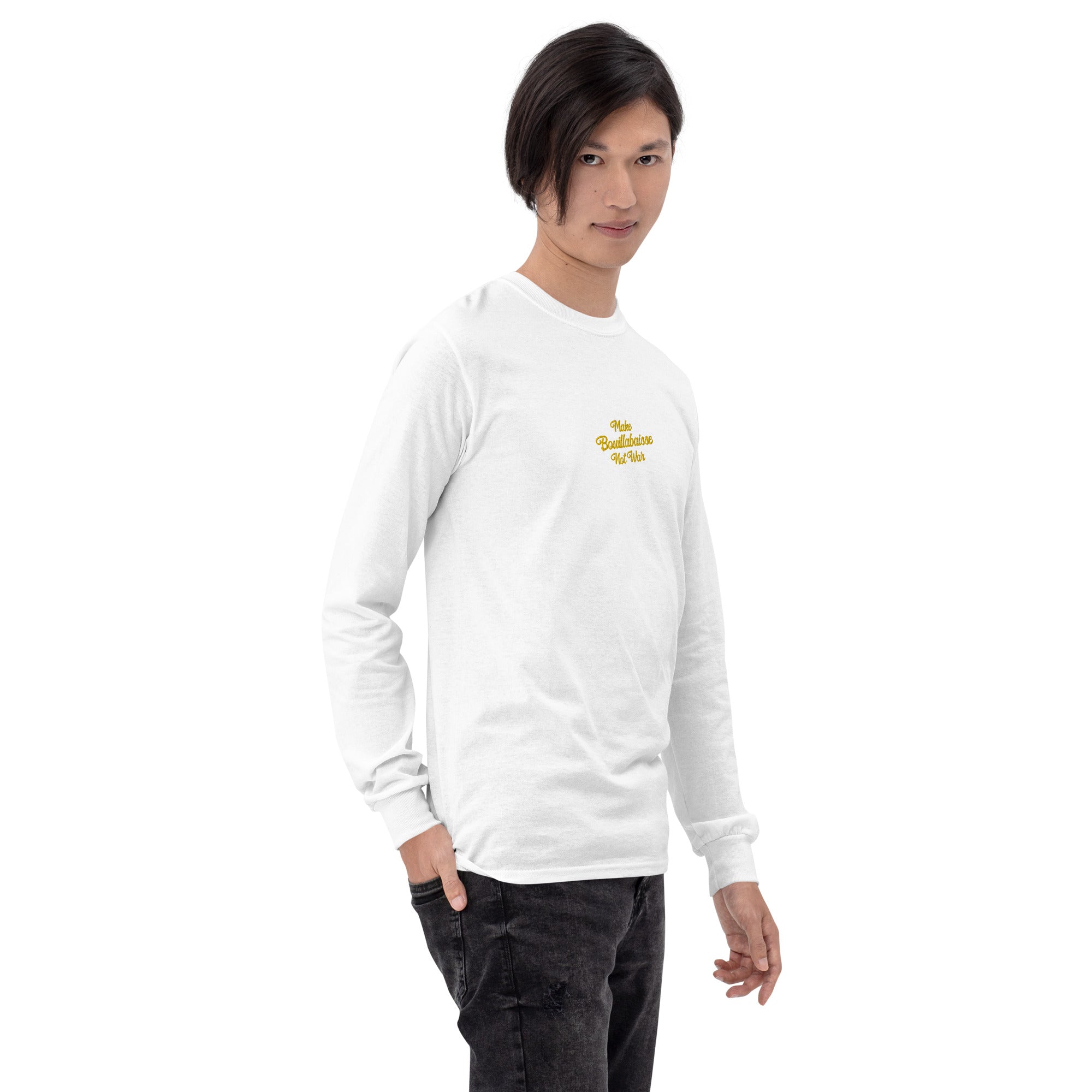 Heavy Blend long-sleeved t-shirt Make Bouillabaisse Not War embroidered pattern