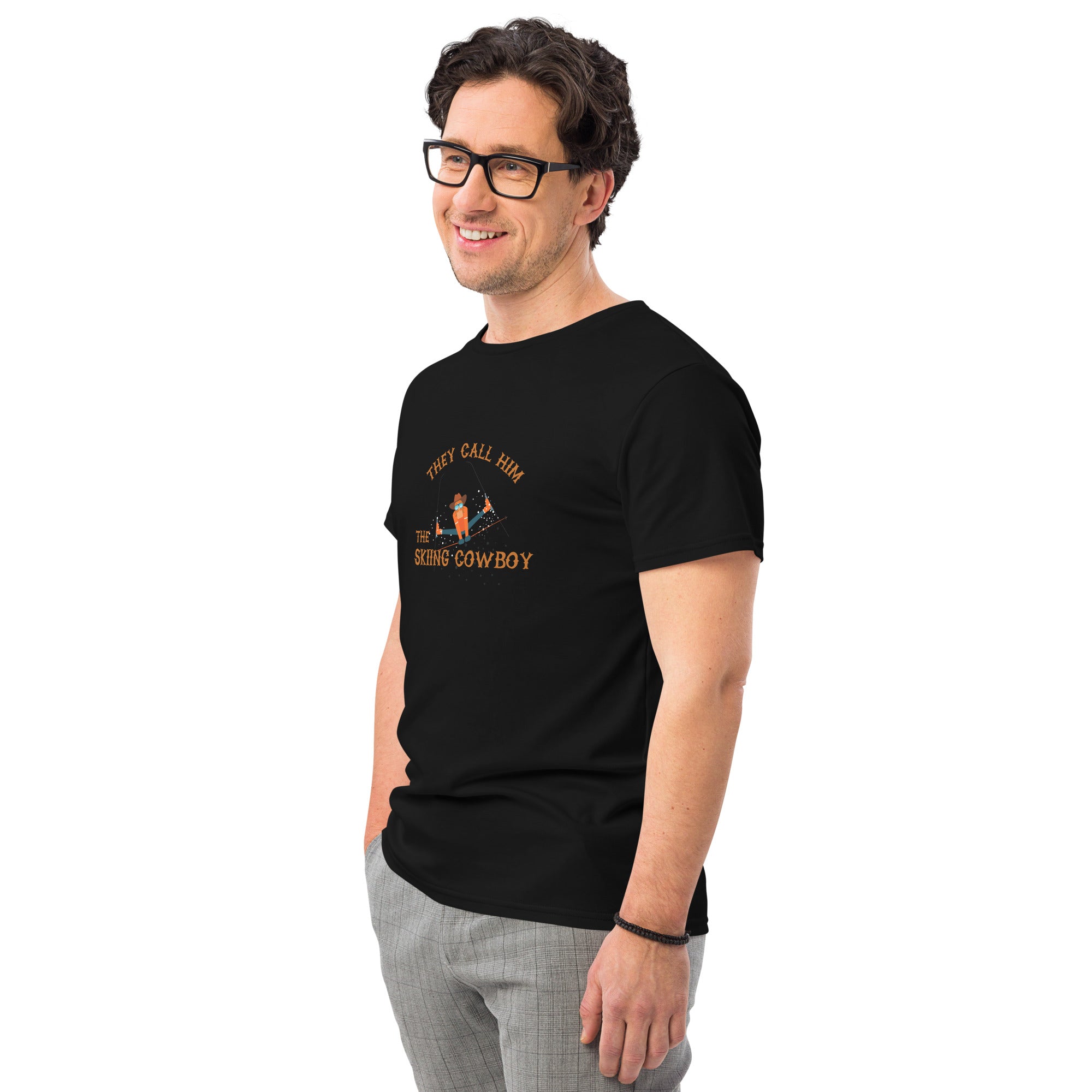 Men's premium cotton t-shirt The Skiing Cowboy