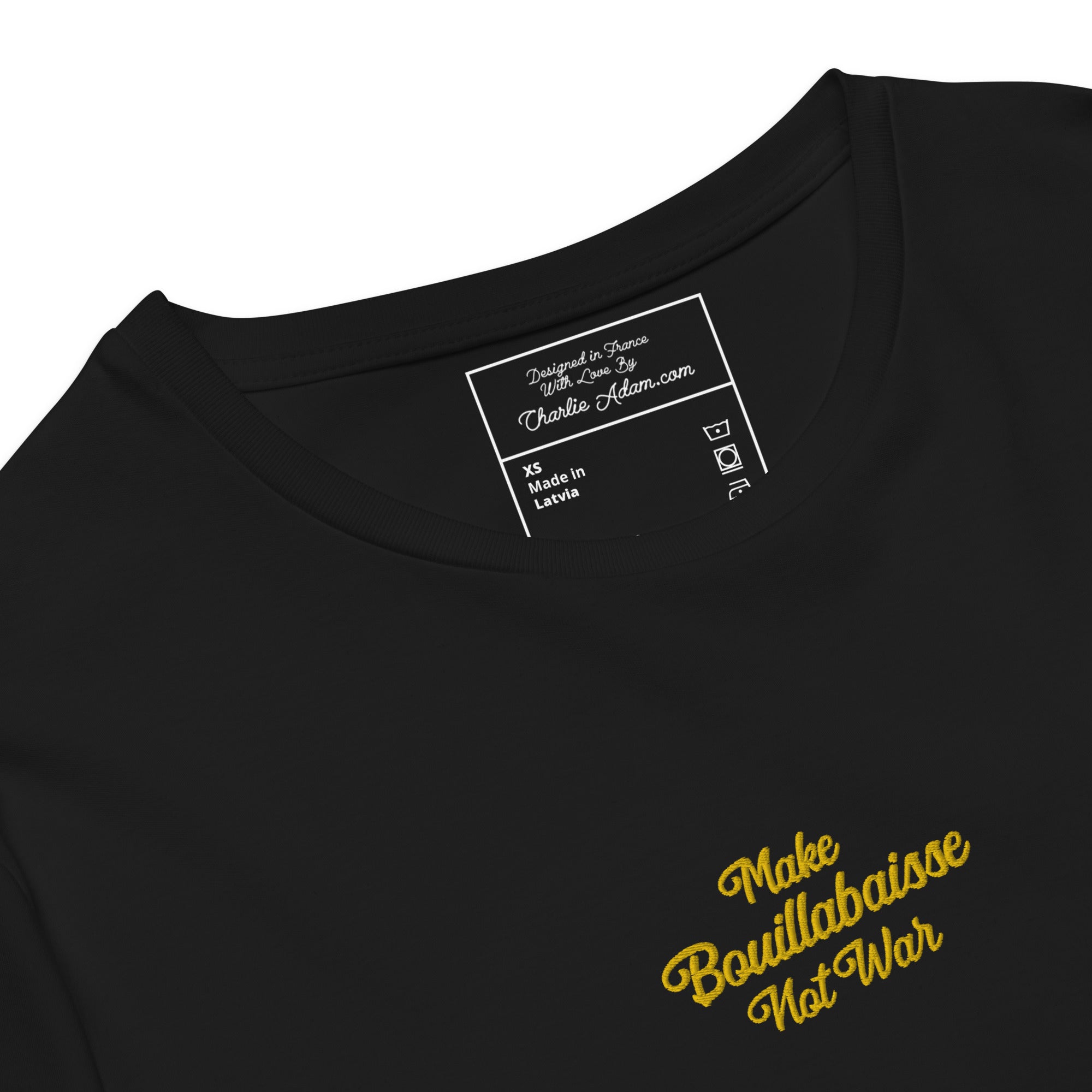 Men's premium cotton t-shirt "Make Bouillabaisse Not War" embroided