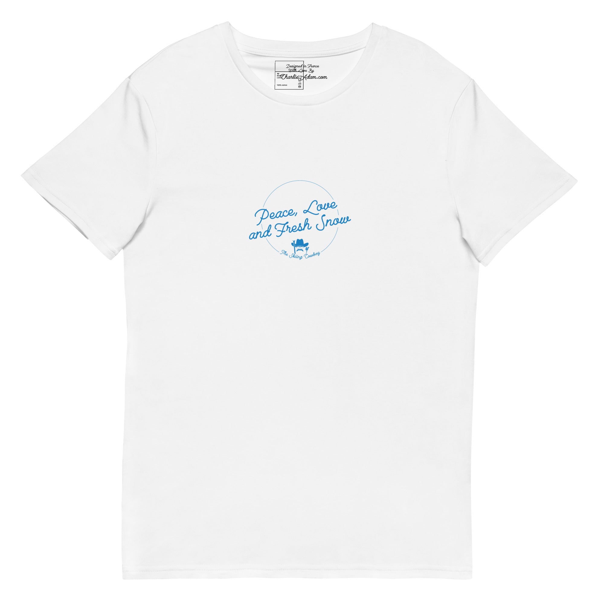 T-shirt premium en coton homme Peace, Love and Fresh Snow - The Skiing Cowboy