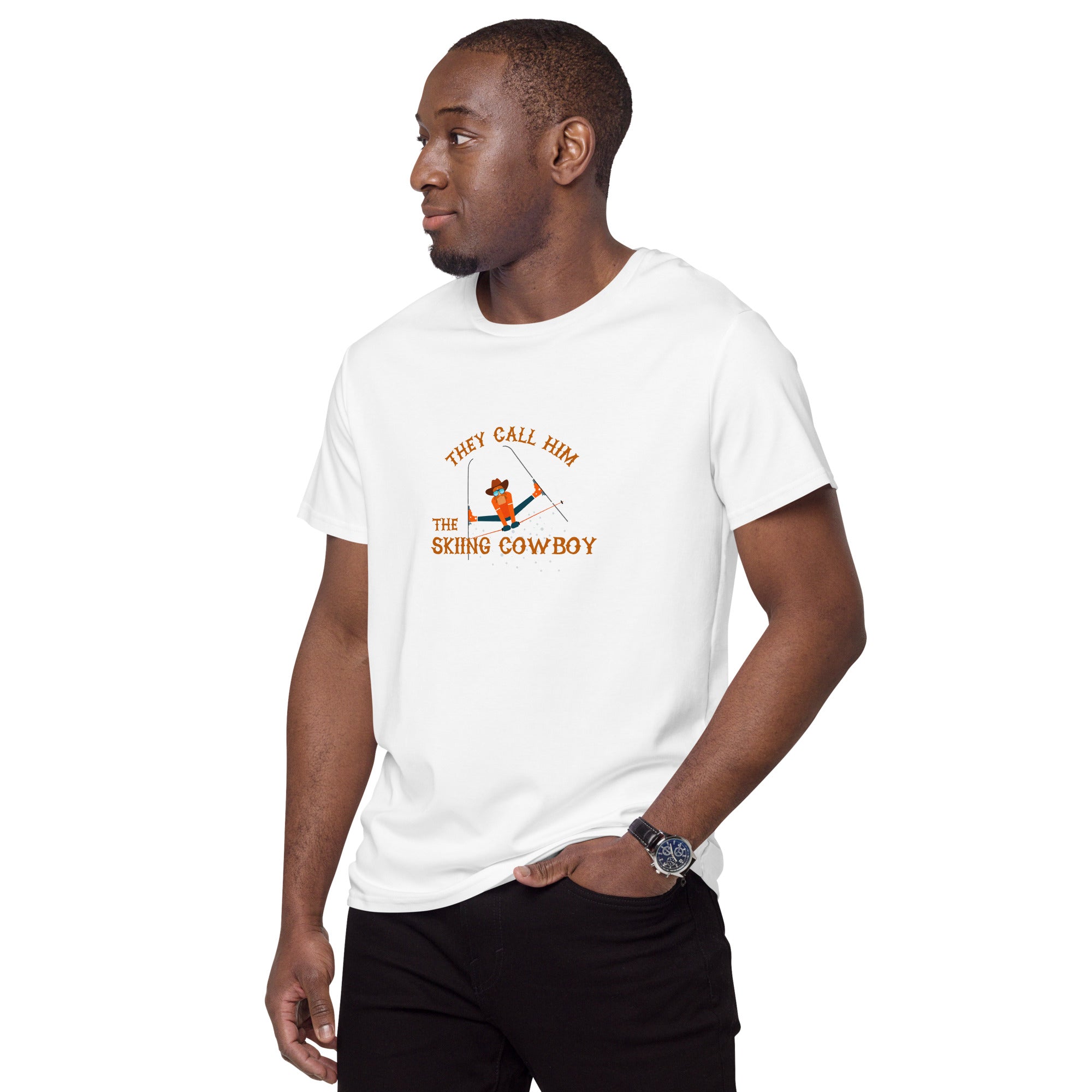 Men's premium cotton t-shirt The Skiing Cowboy