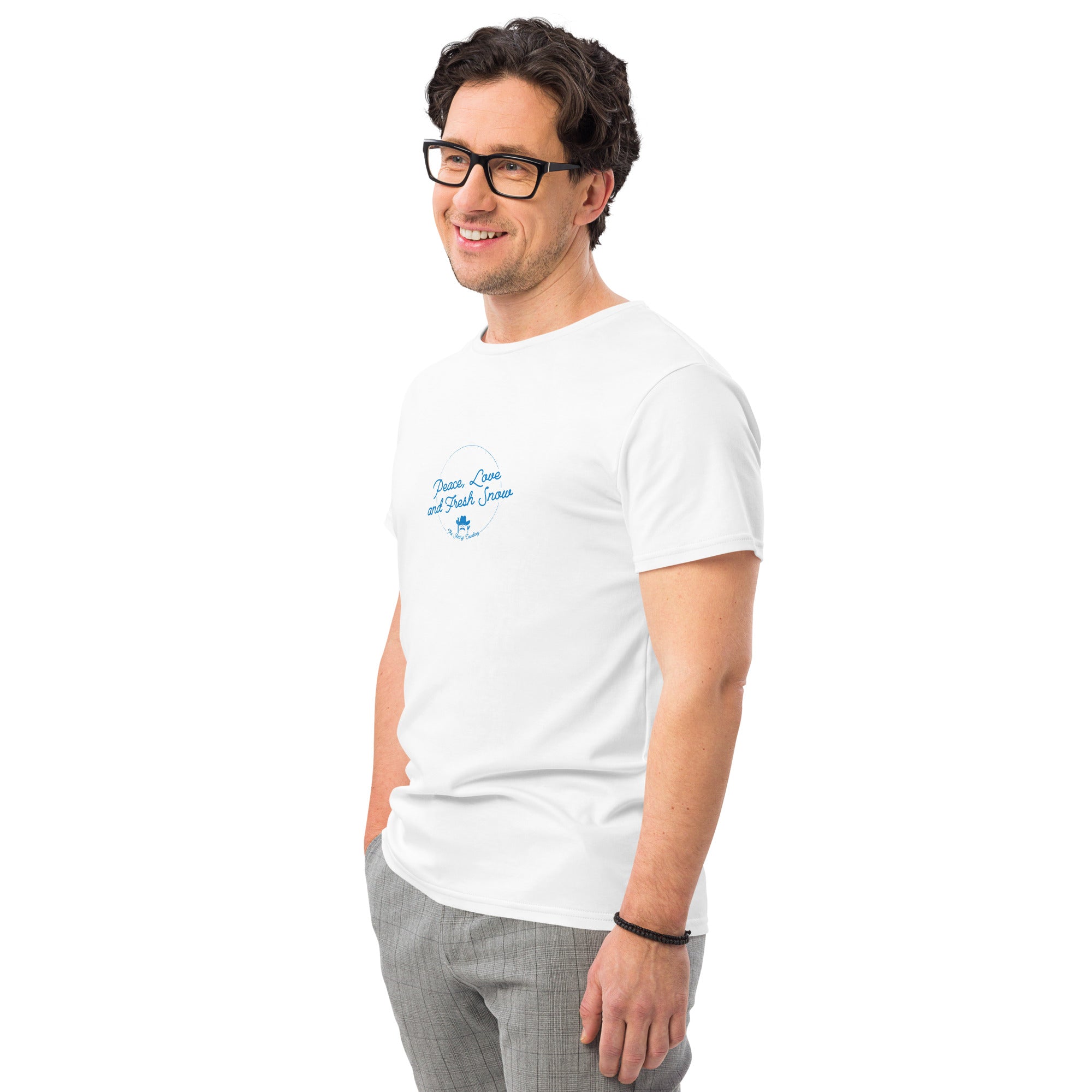 T-shirt premium en coton homme Peace, Love and Fresh Snow - The Skiing Cowboy