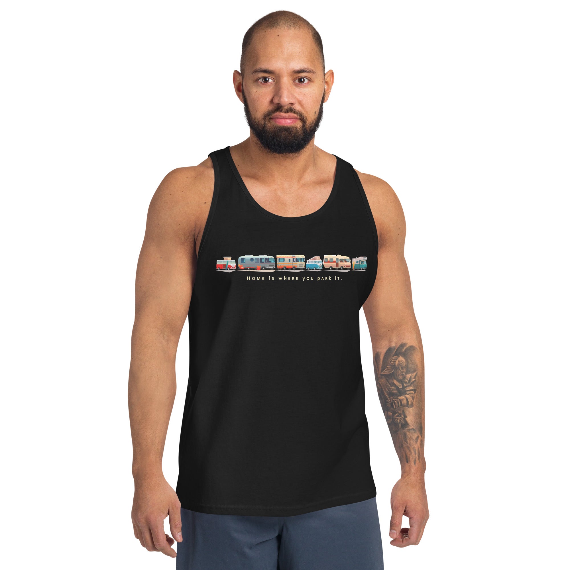 Unisex Tank Top Vintage Campers: Home is where you park it light text