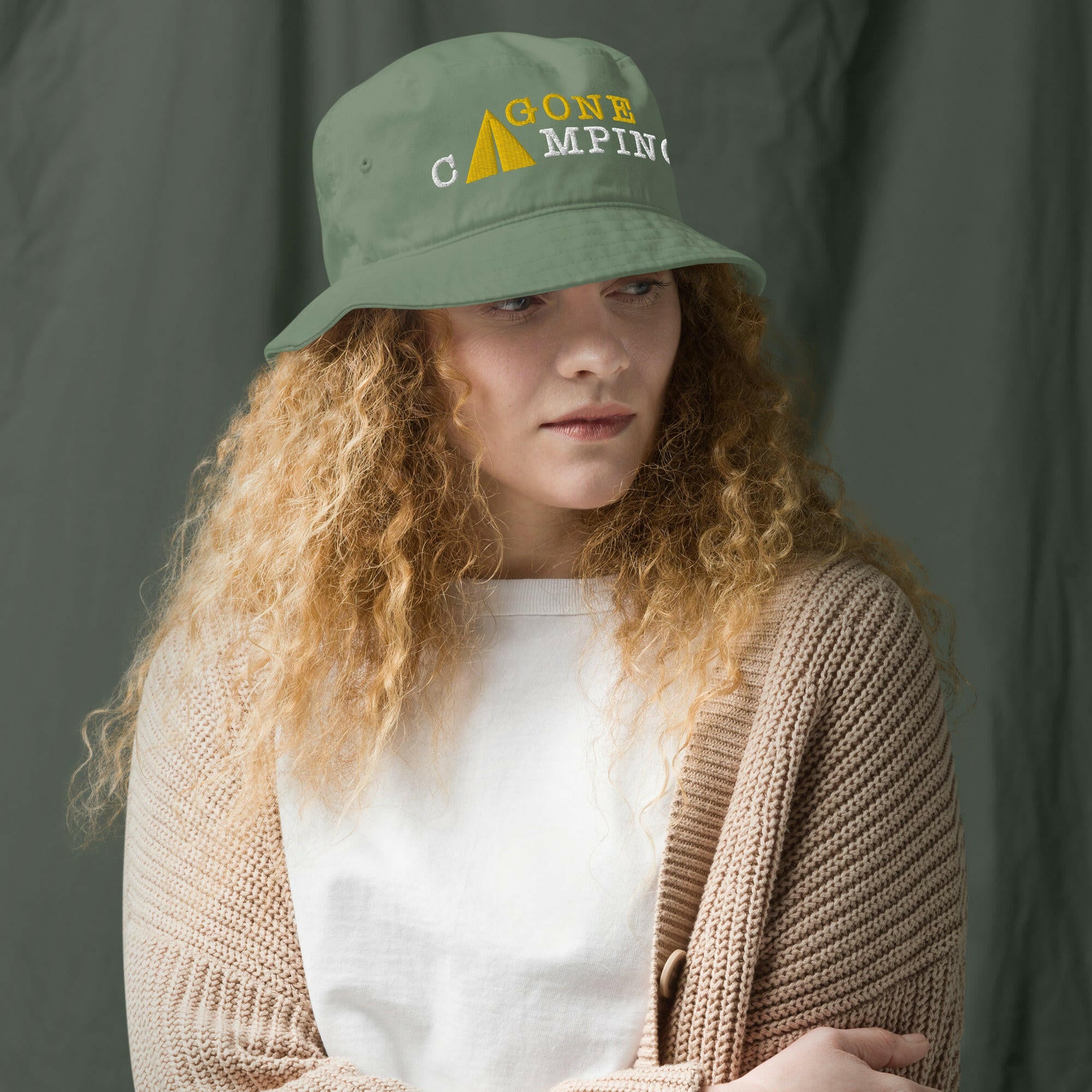 Organic bucket hat Gone Camping Light Text