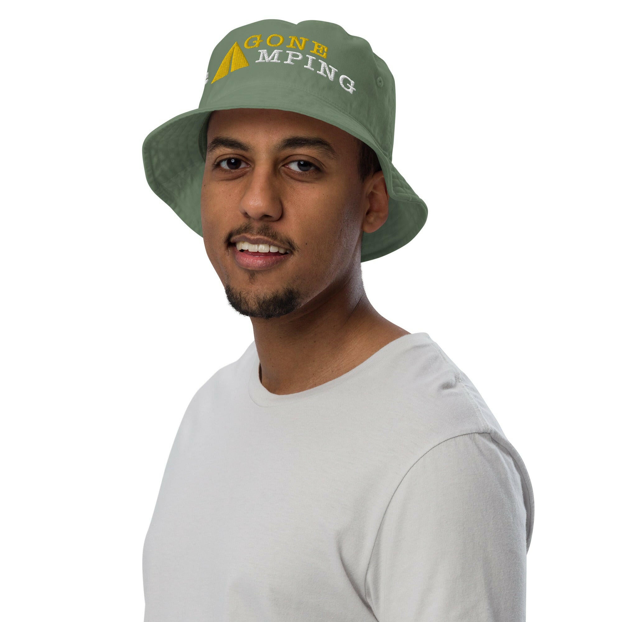 Organic bucket hat Gone Camping Light Text