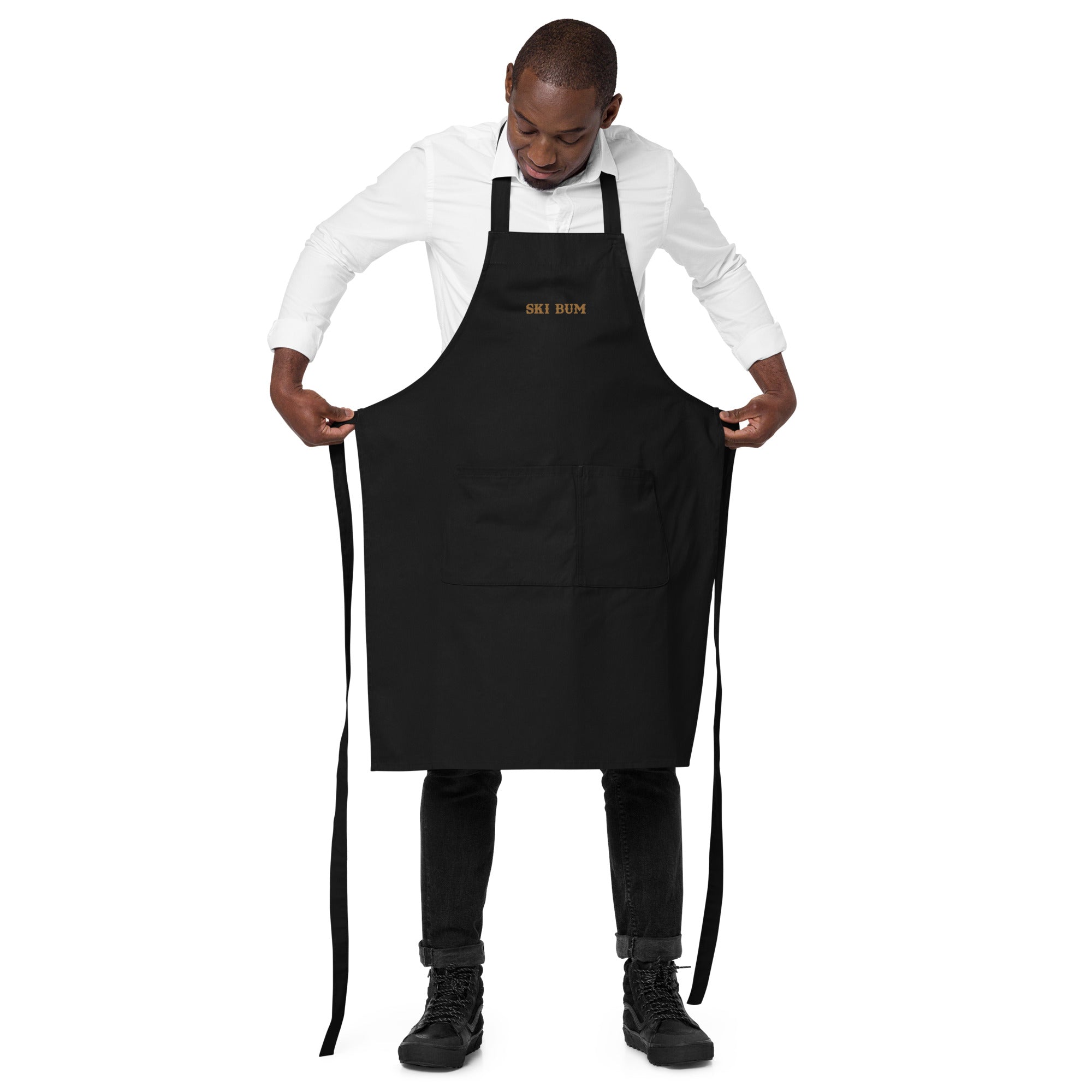 Organic cotton apron Ski Bum embroidered pattern