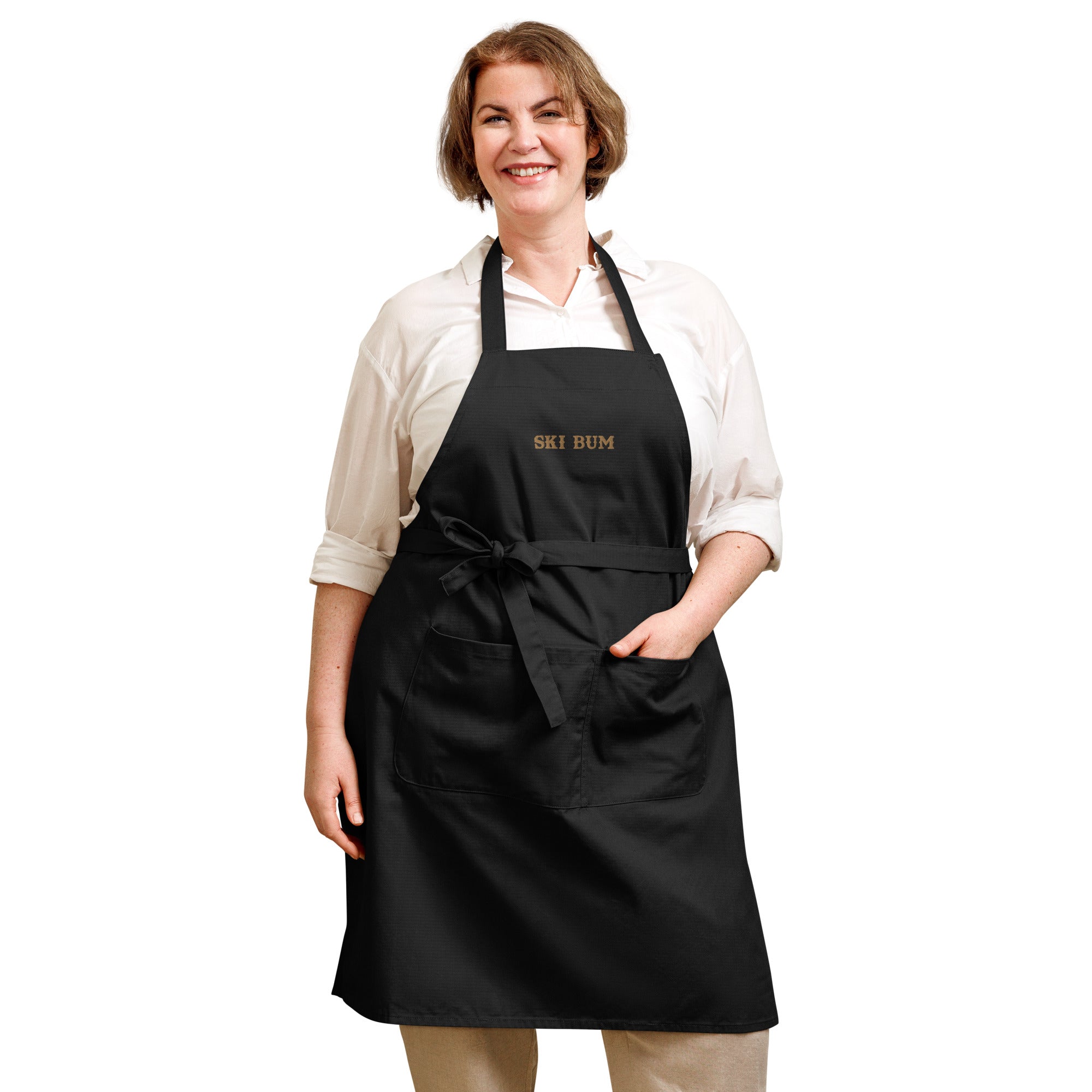 Organic cotton apron Ski Bum embroidered pattern