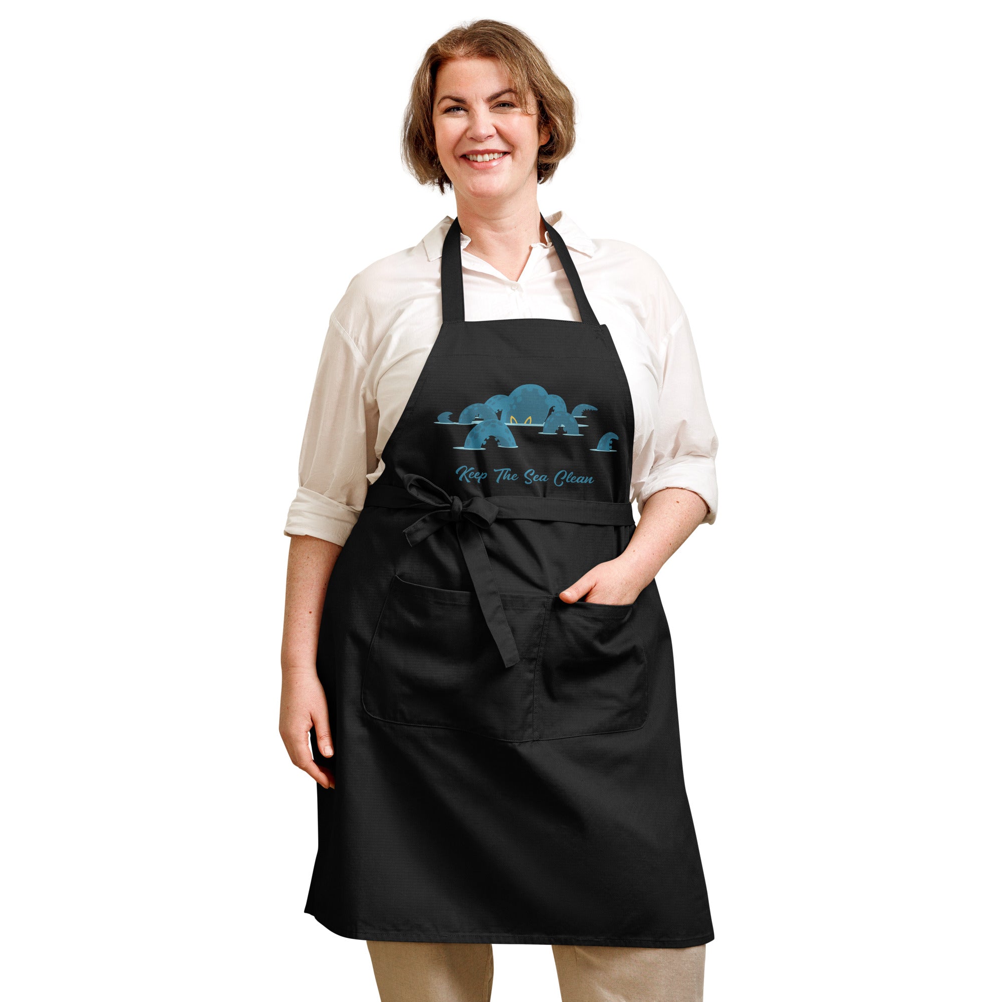 Organic cotton apron Octopus Blue