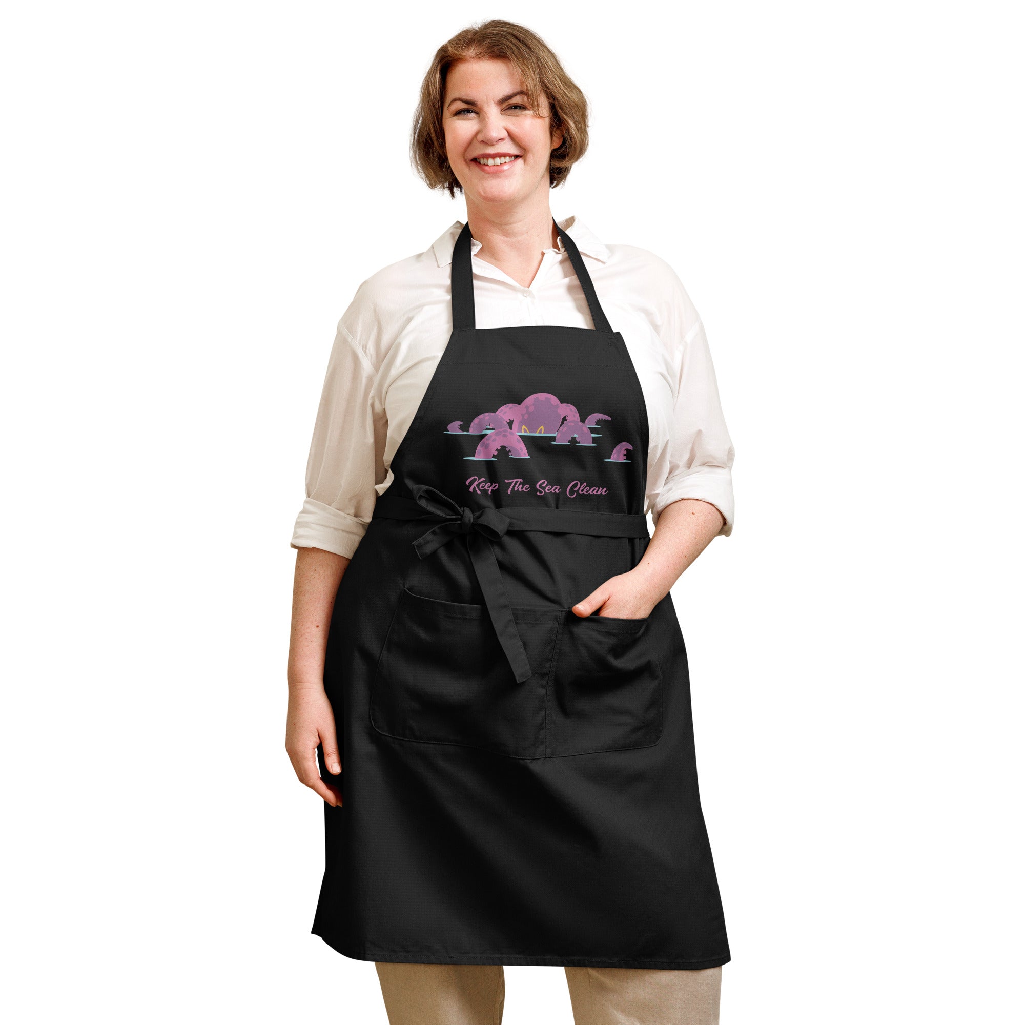 Organic cotton apron Octopus Purple