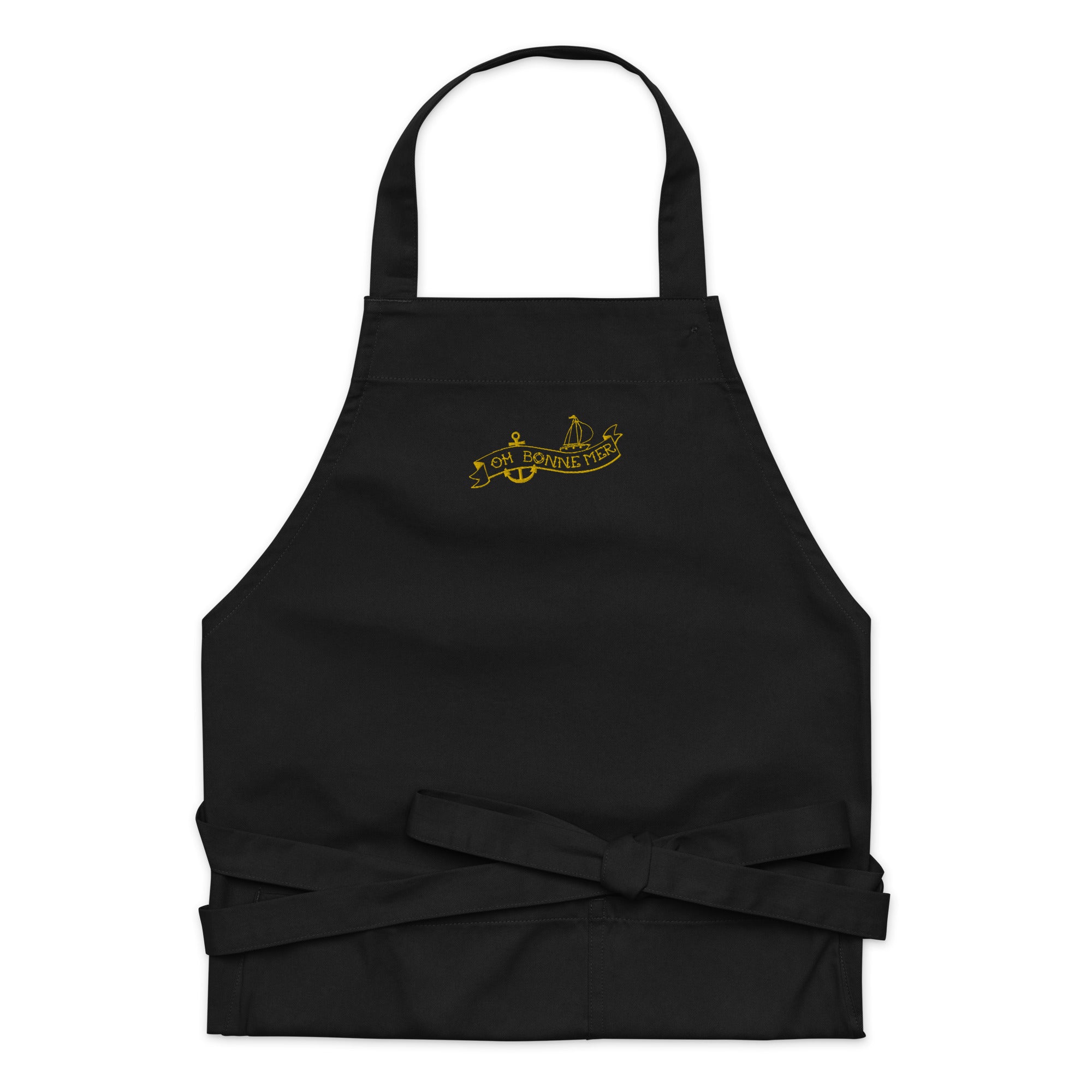 Organic cotton apron Oh Bonne Mer Tattoo gold embroidered pattern