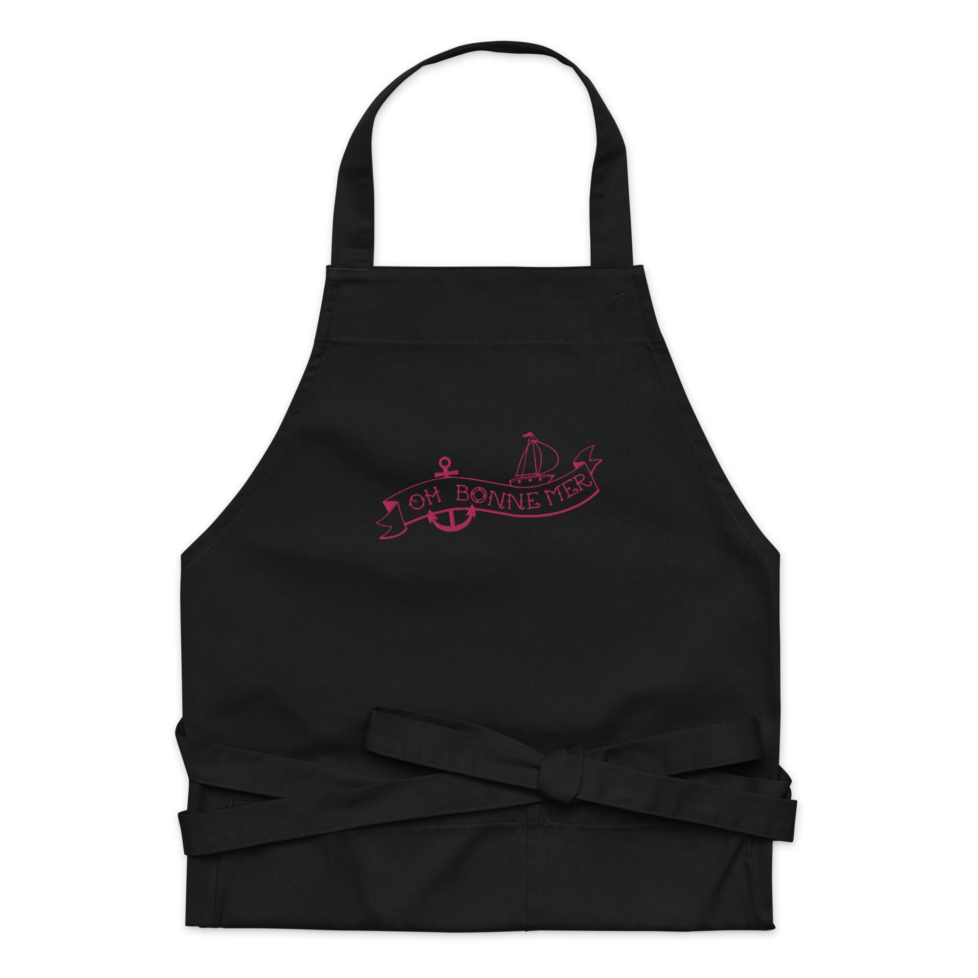 Organic cotton apron Oh Bonne Mer Tattoo flamingo embroidered pattern