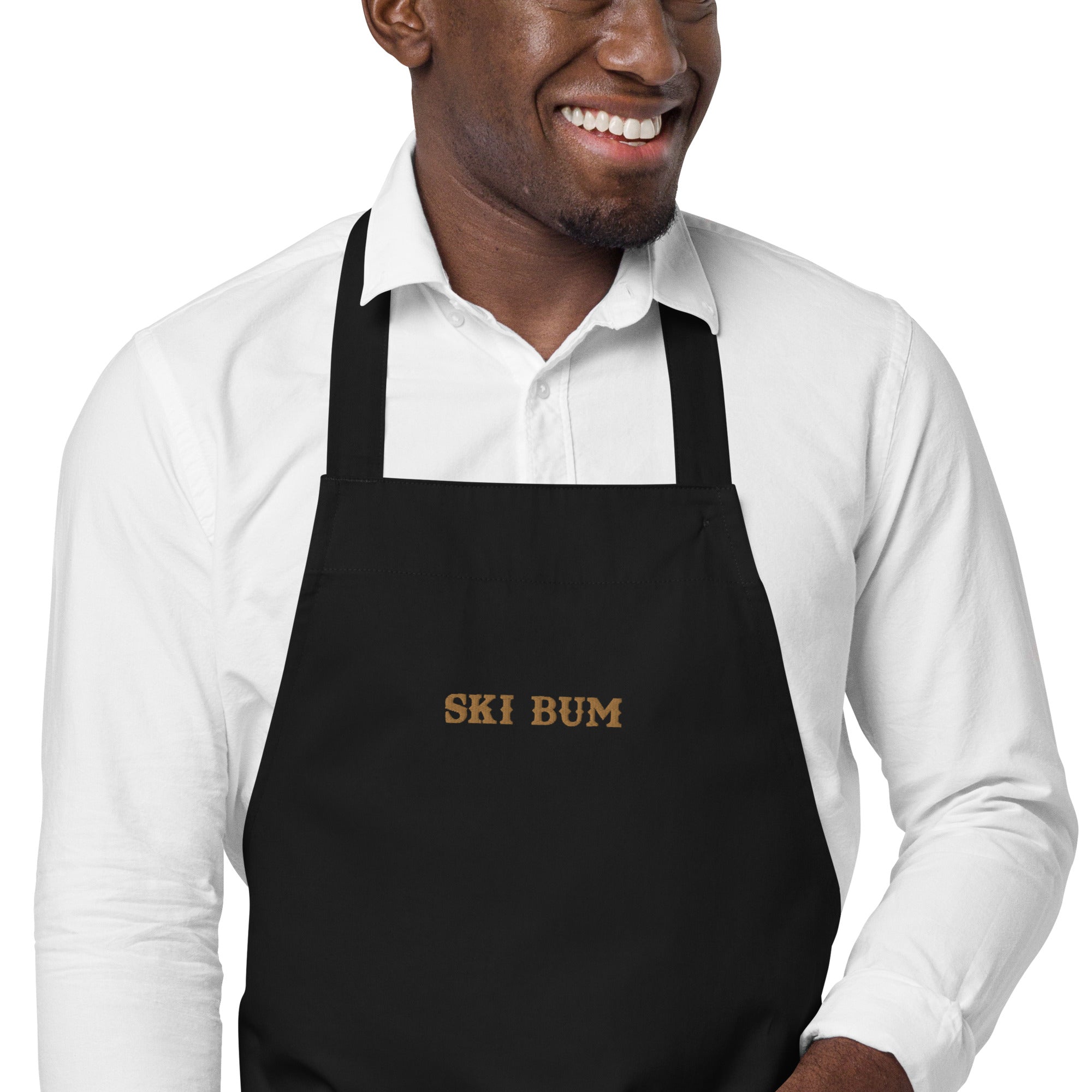 Organic cotton apron Ski Bum embroidered pattern