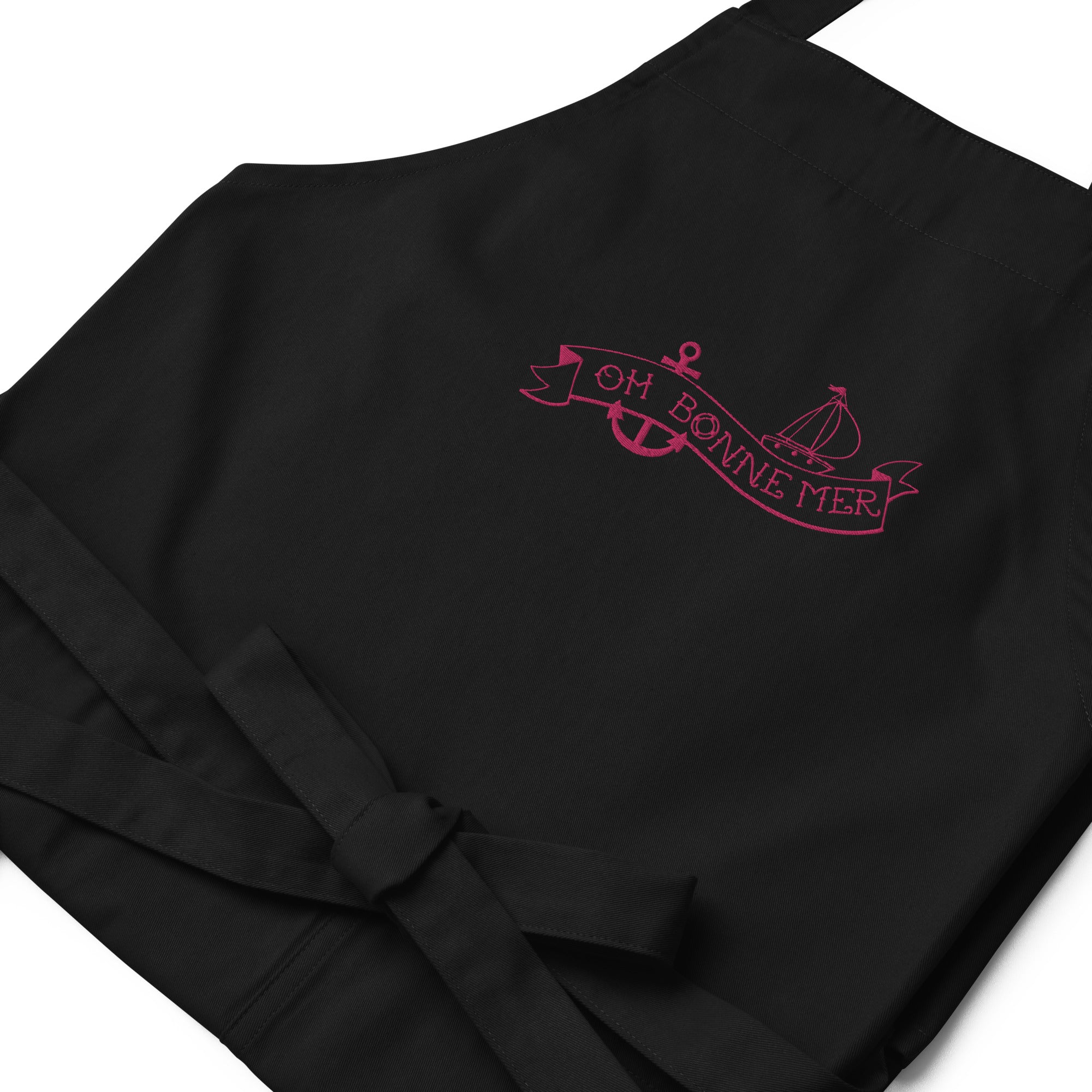 Organic cotton apron Oh Bonne Mer Tattoo flamingo embroidered pattern