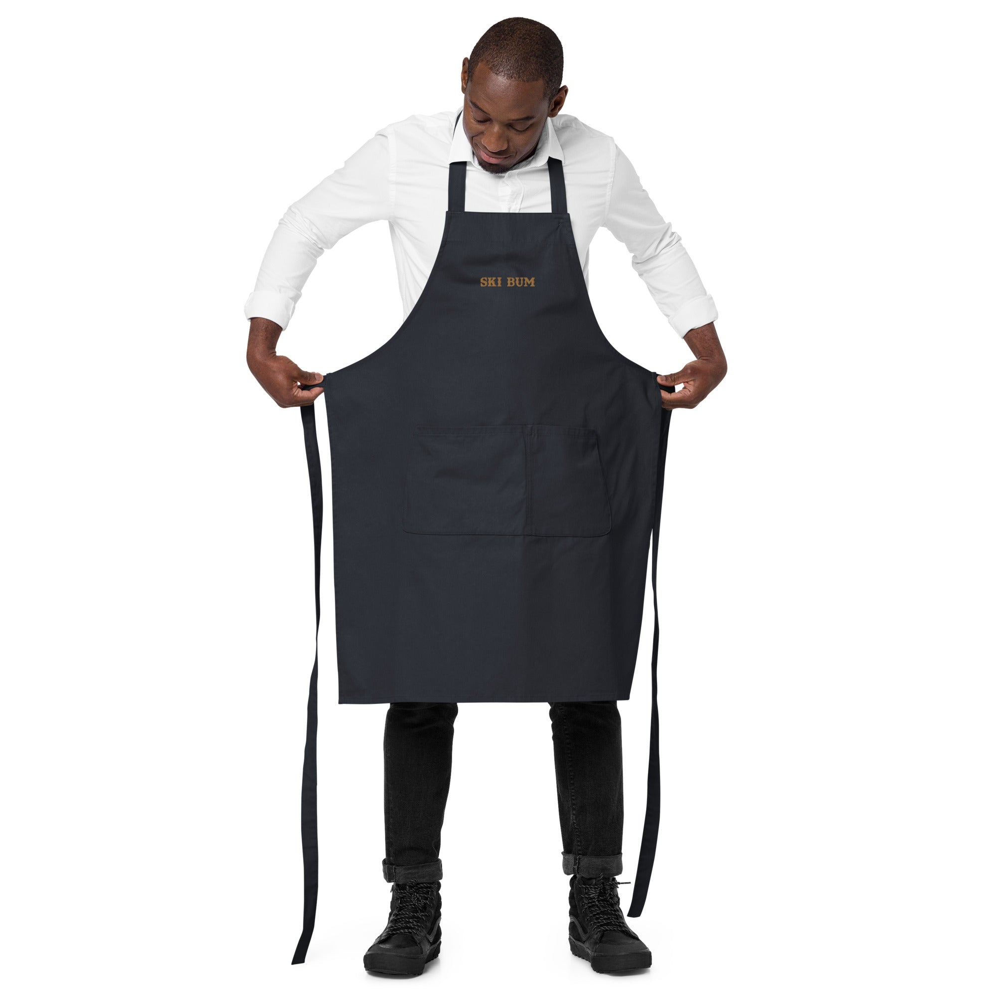 Organic cotton apron Ski Bum embroidered pattern