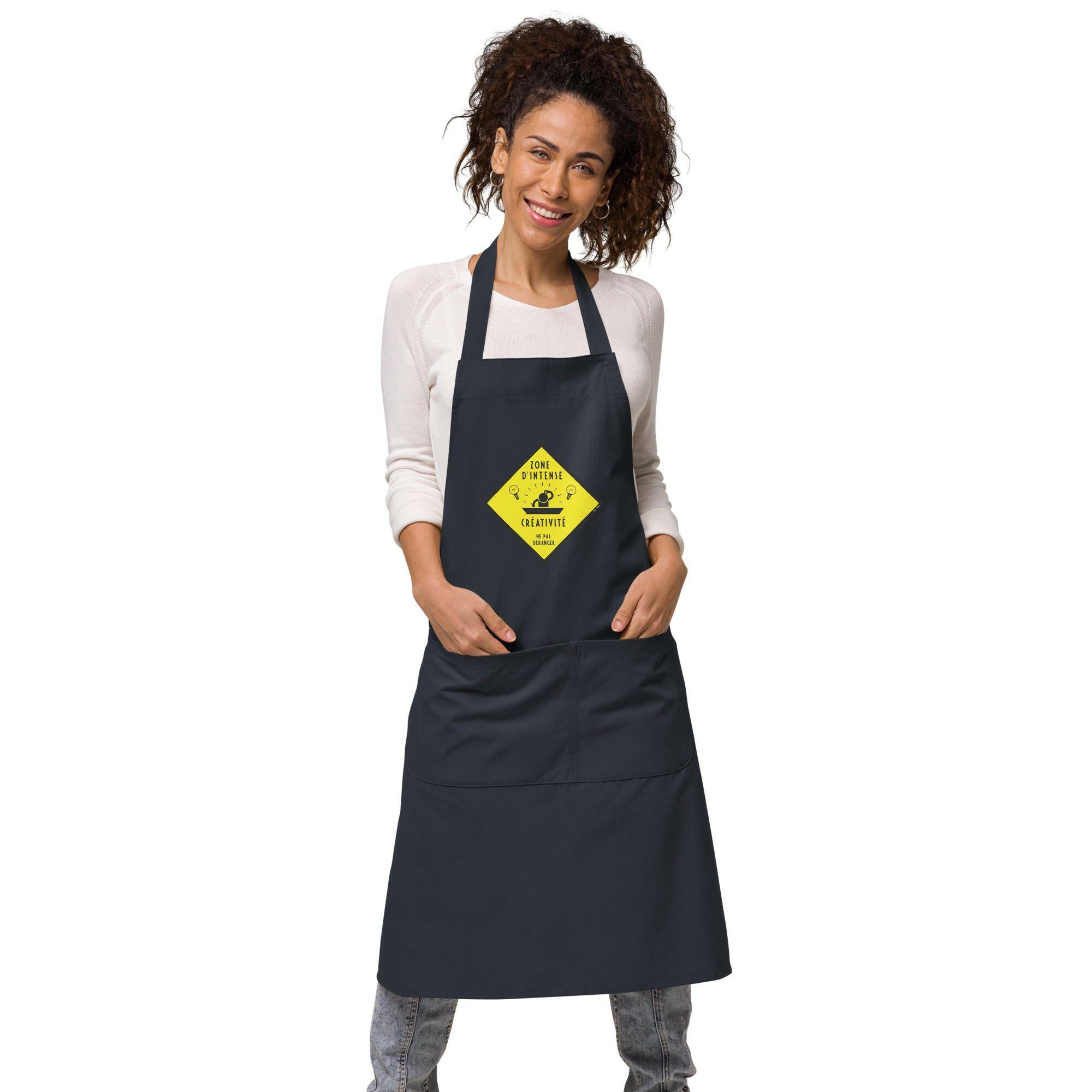 Organic cotton apron Zone d'intense créativité, Ne pas déranger