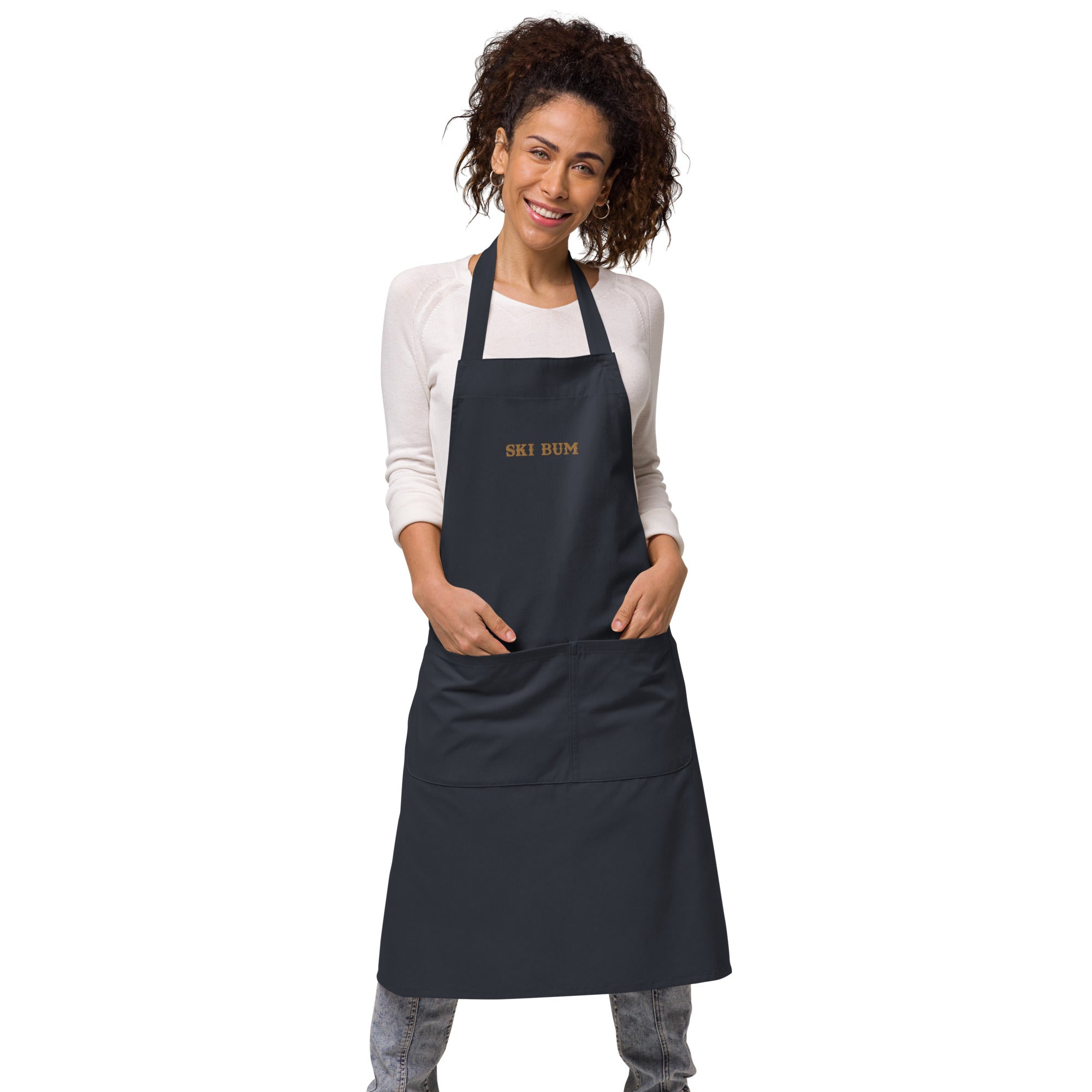 Organic cotton apron Ski Bum embroidered pattern